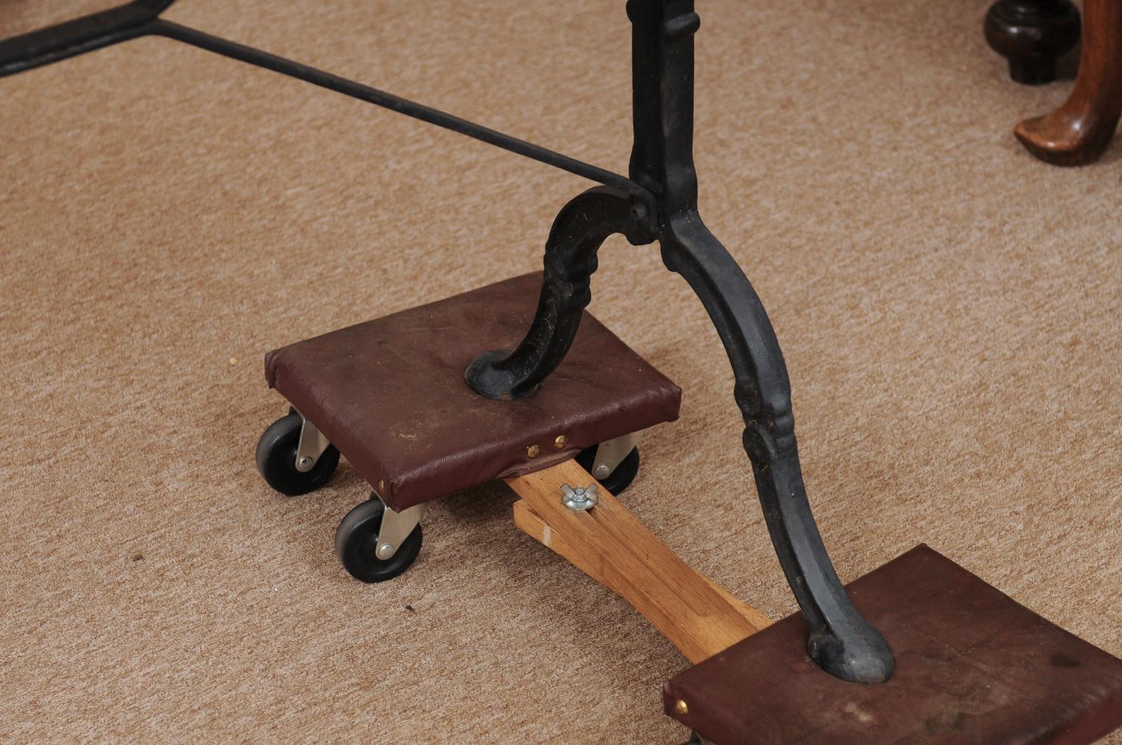 Iron Console Table with X-Stretcher, Hoof Feet, & Grey Marble Top, France 19th C 1