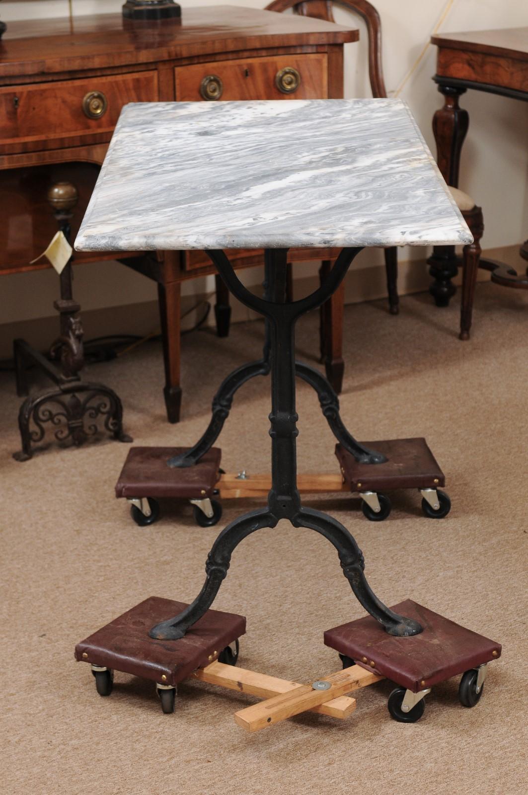 Iron Console Table with X-Stretcher, Hoof Feet, & Grey Marble Top, France 19th C 3