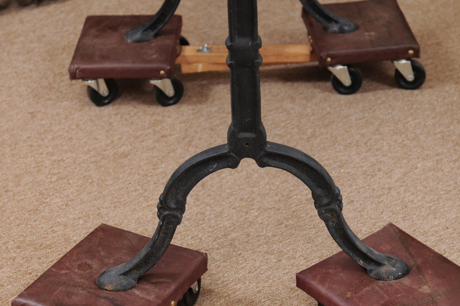 Iron Console Table with X-Stretcher, Hoof Feet, & Grey Marble Top, France 19th C 4