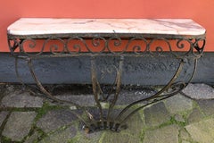 Iron Console with Pink Marble Top, 1950, Original Italian