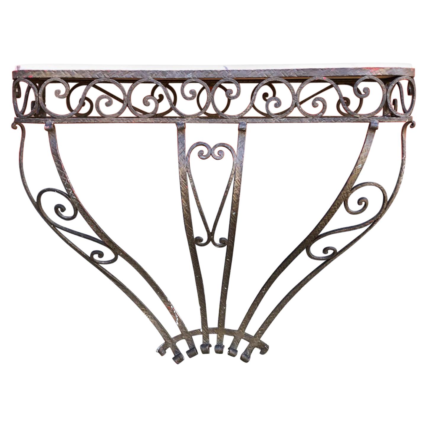 Iron Console with Pink Marble Top, 1950, Original Italian