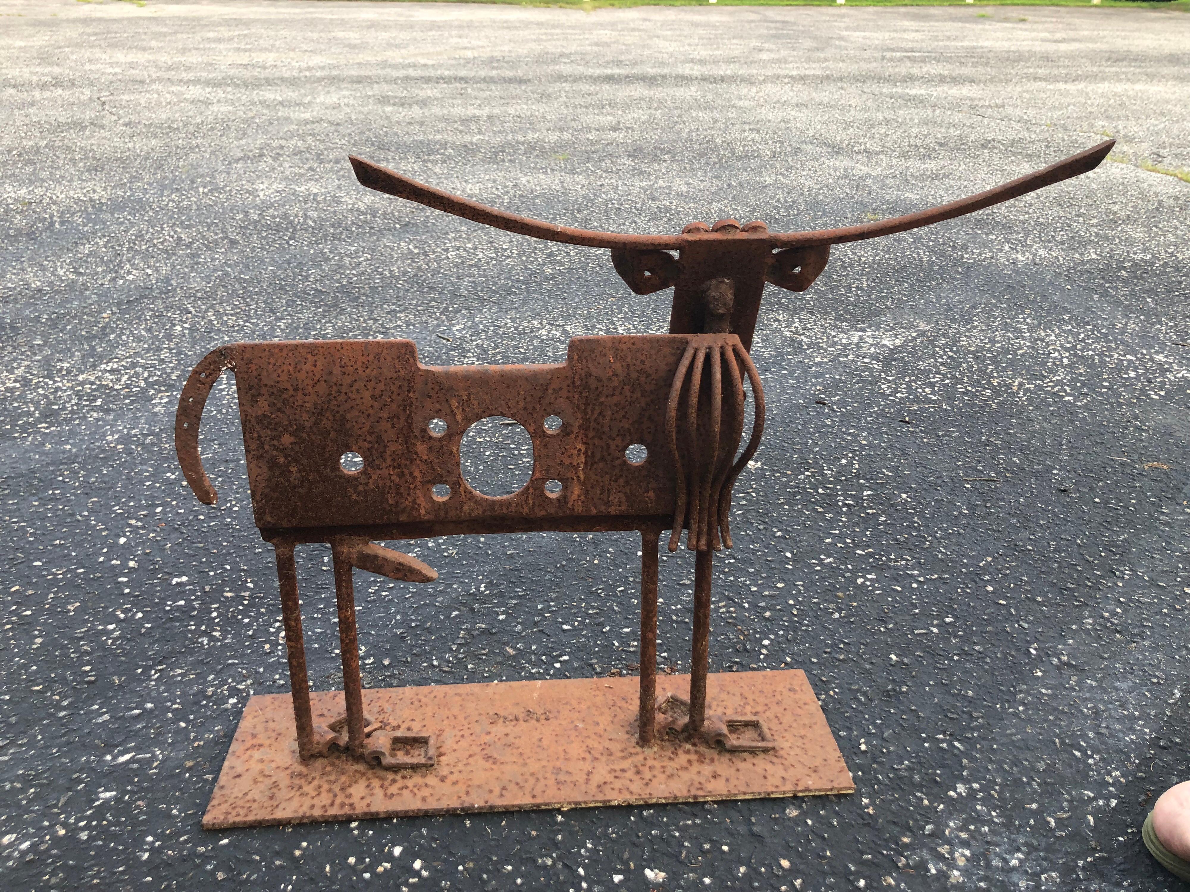 Iron Cow Sculpture Signed Heiss 4