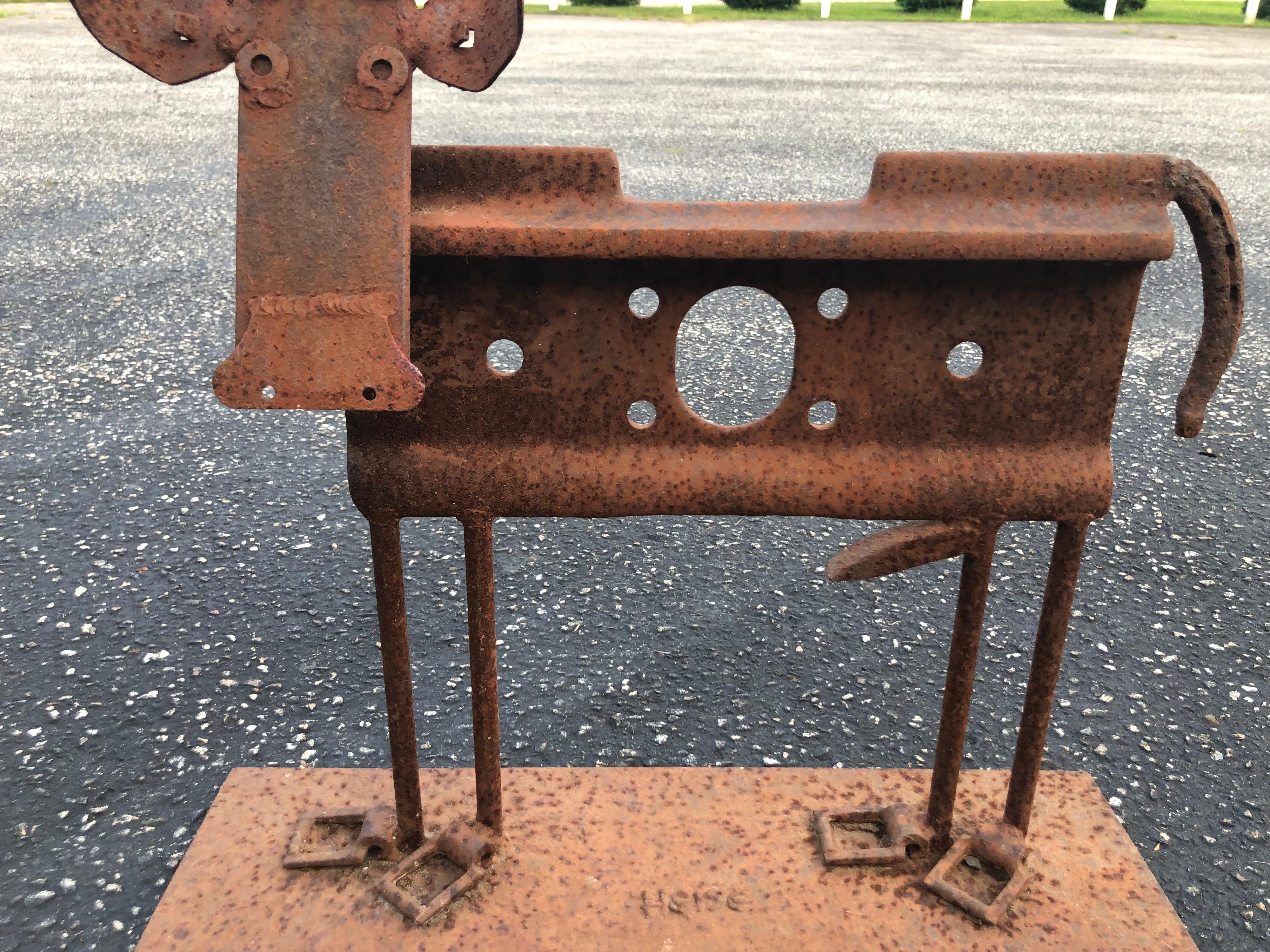 Iron Cow Sculpture Signed Heiss In Good Condition In Redding, CT