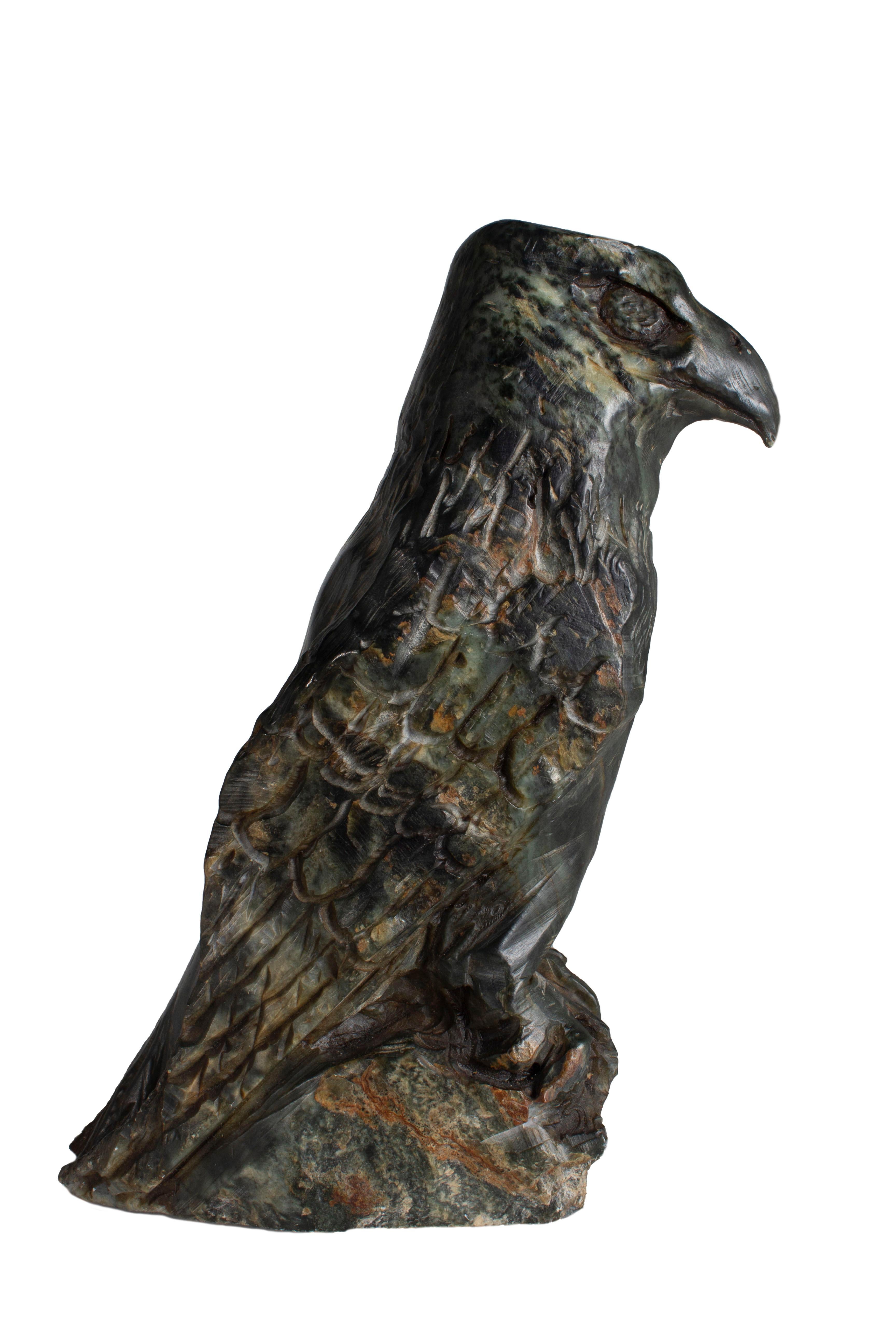Iron crow sculpture.