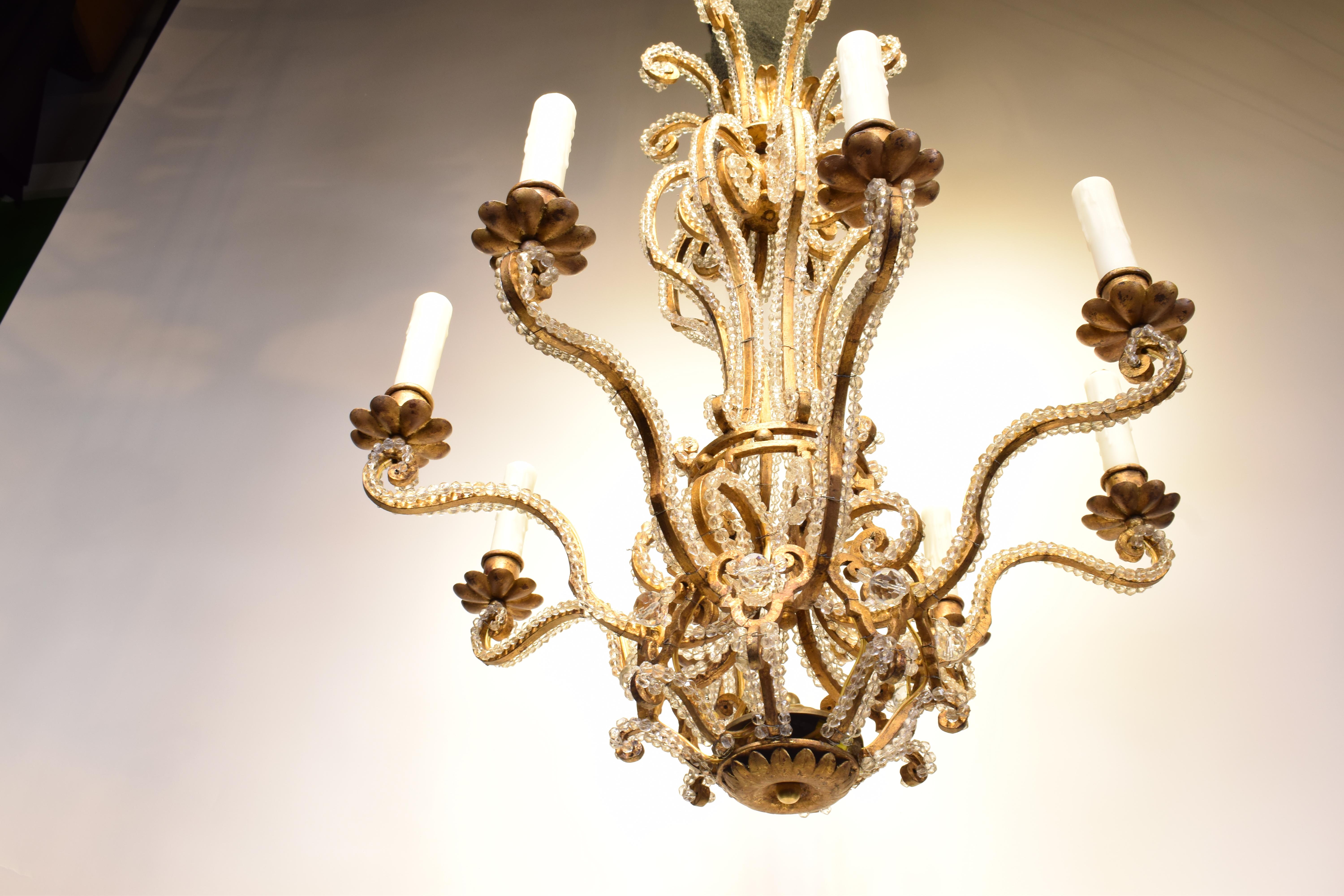 Iron & Crystal Chandelier For Sale 5