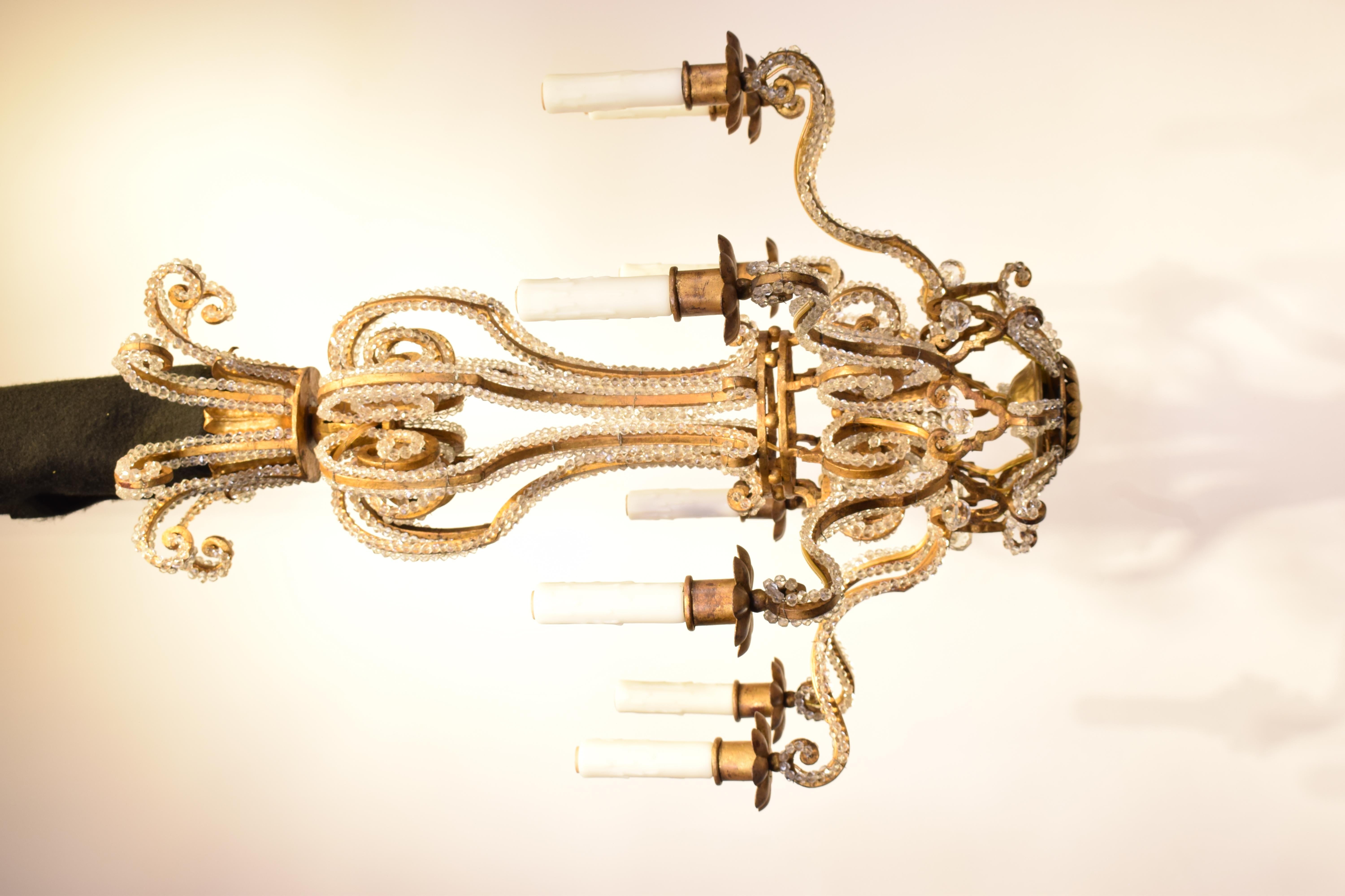 Neoclassical Iron & Crystal Chandelier For Sale