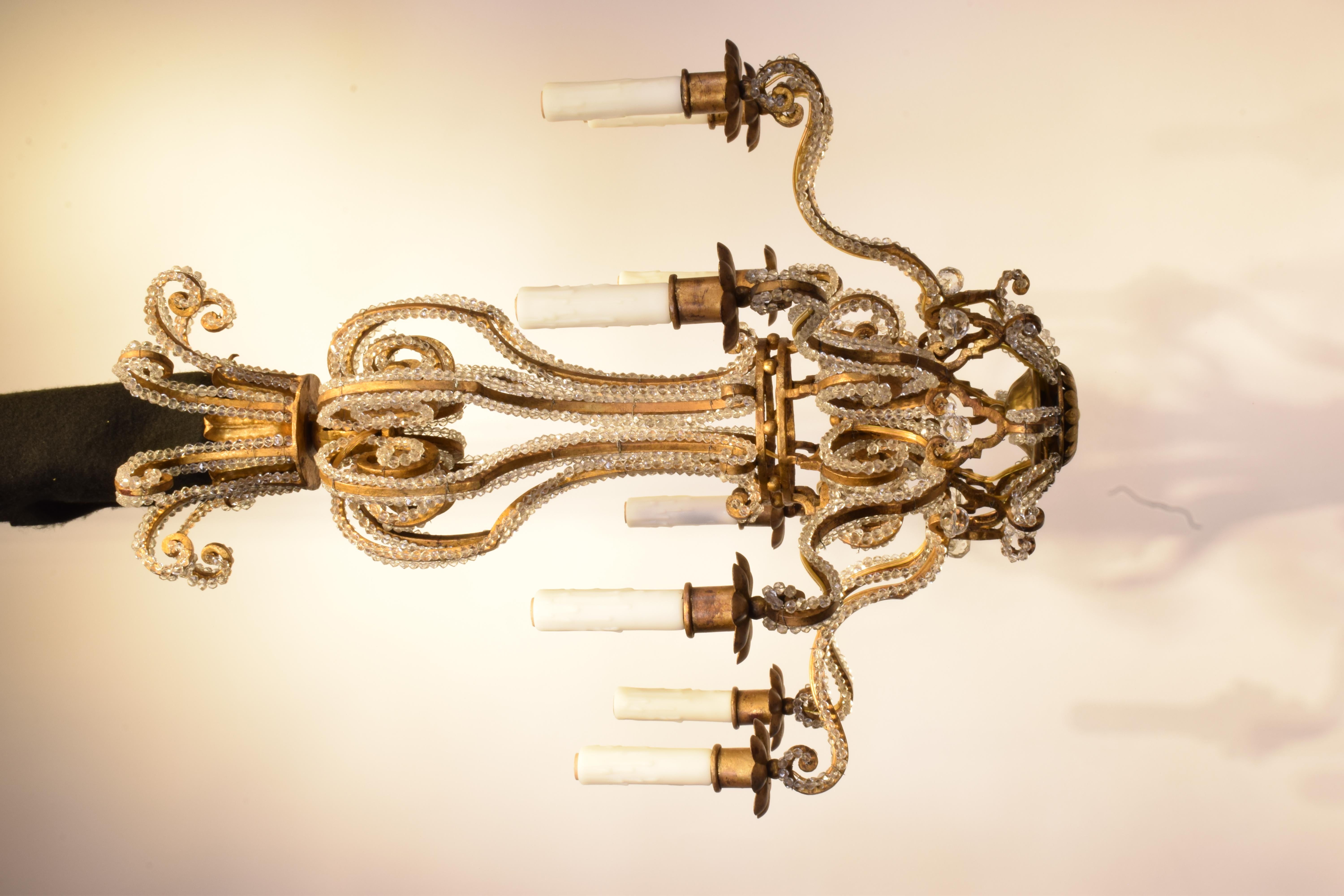 French Iron & Crystal Chandelier For Sale