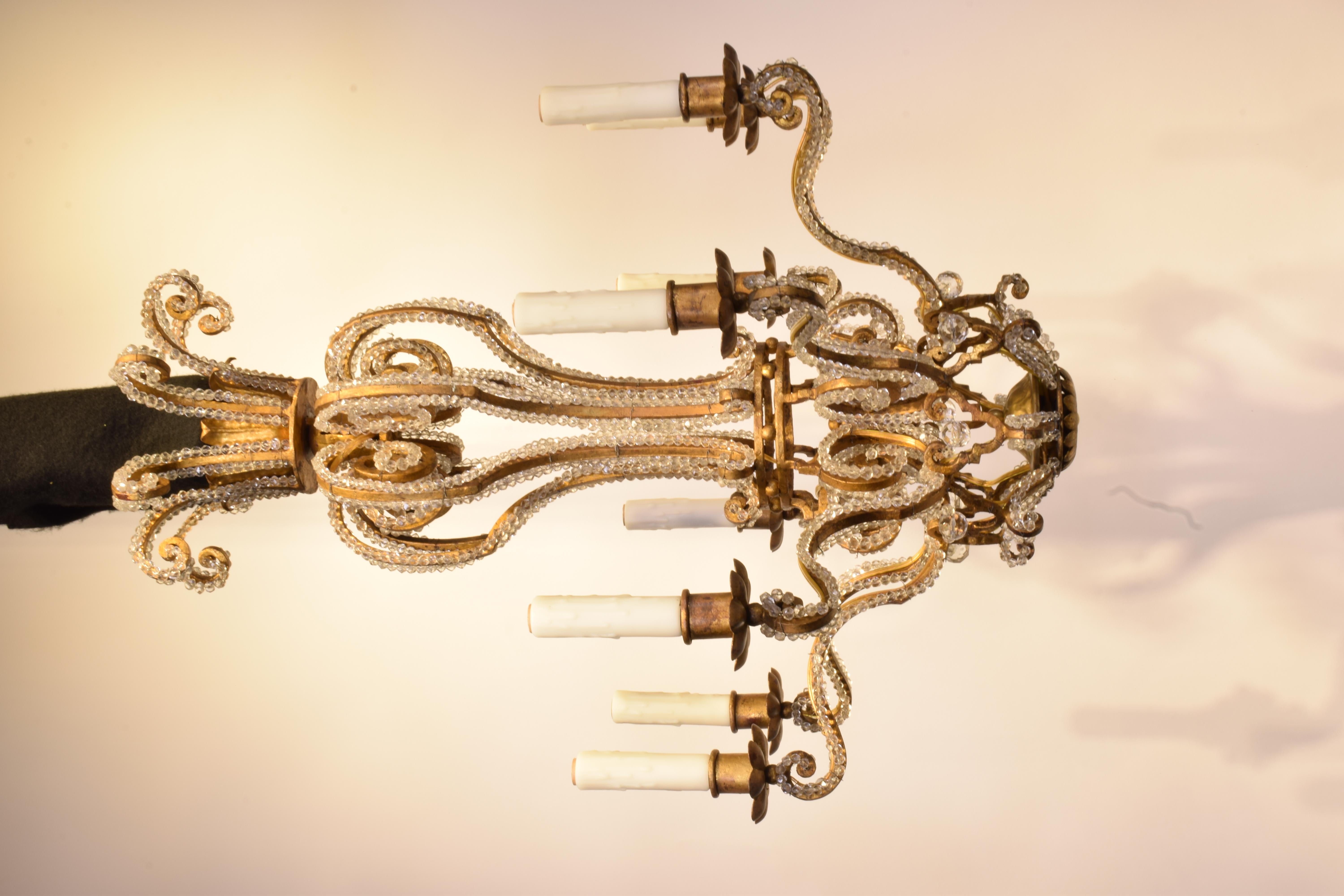 Iron & Crystal Chandelier In Good Condition For Sale In Atlanta, GA