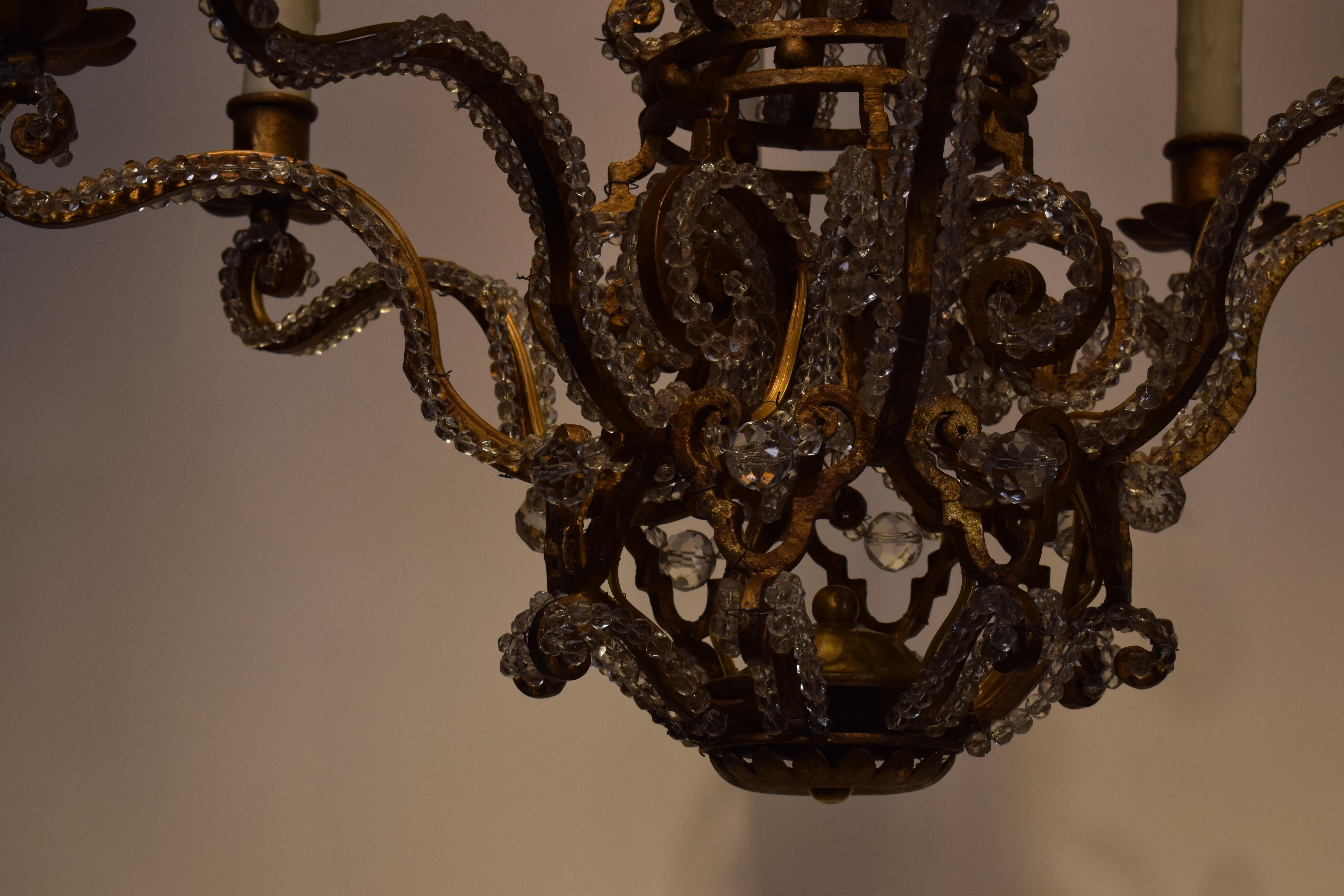Iron & Crystal Chandelier For Sale 1