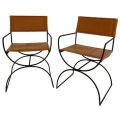 Iron Curule Chairs in Loro Piana Leather, Pair