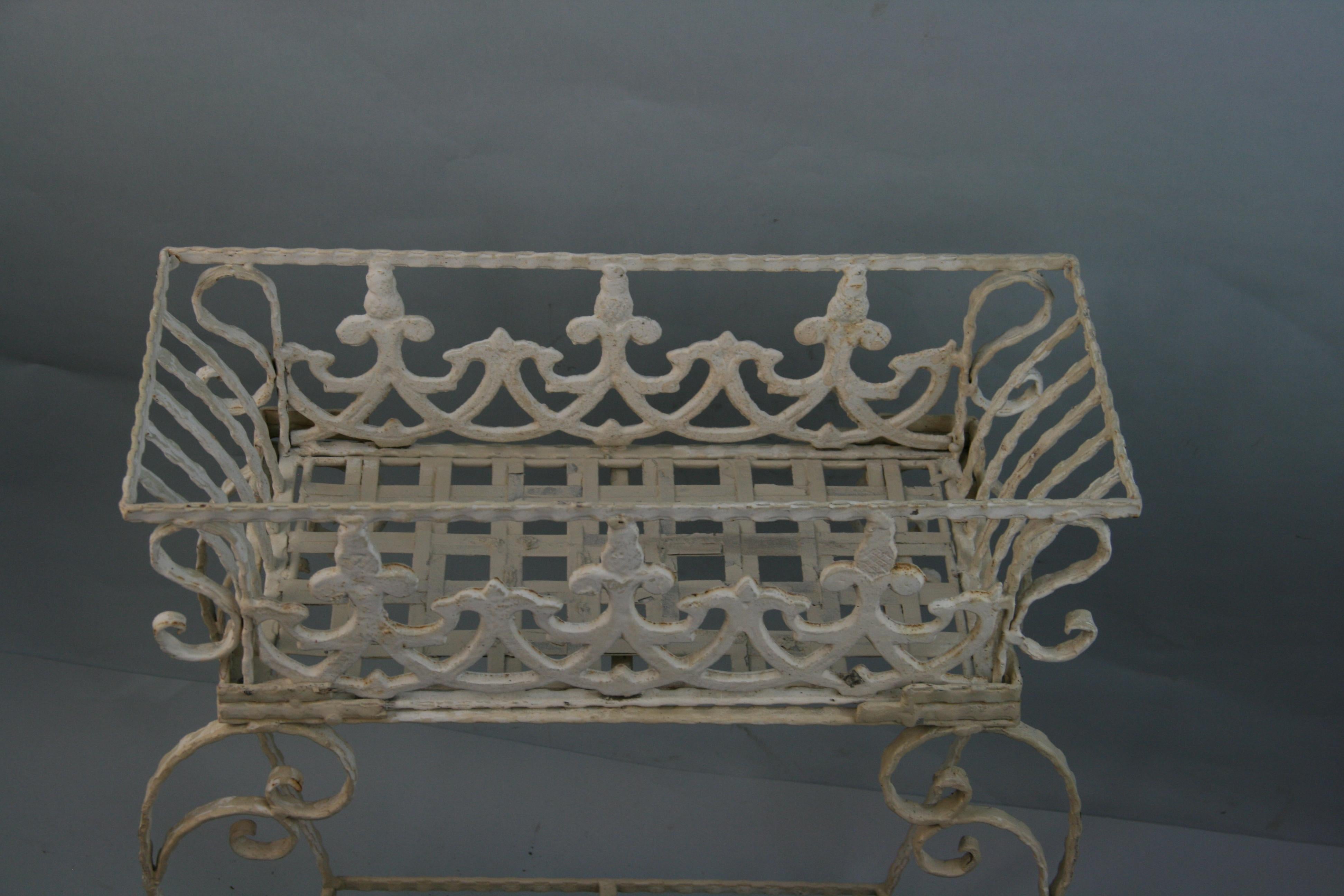 Iron Decorative Two Level Garden Plant Stand In Good Condition For Sale In Douglas Manor, NY