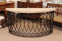 Iron Demilune Console Table with Fossilized Stone Top, Late 19th Century