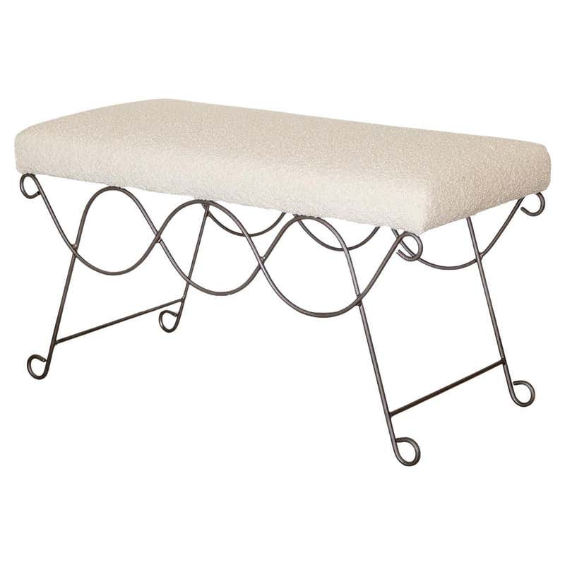 Panoplie Iron Loop Bench, Green Linen For Sale at 1stDibs
