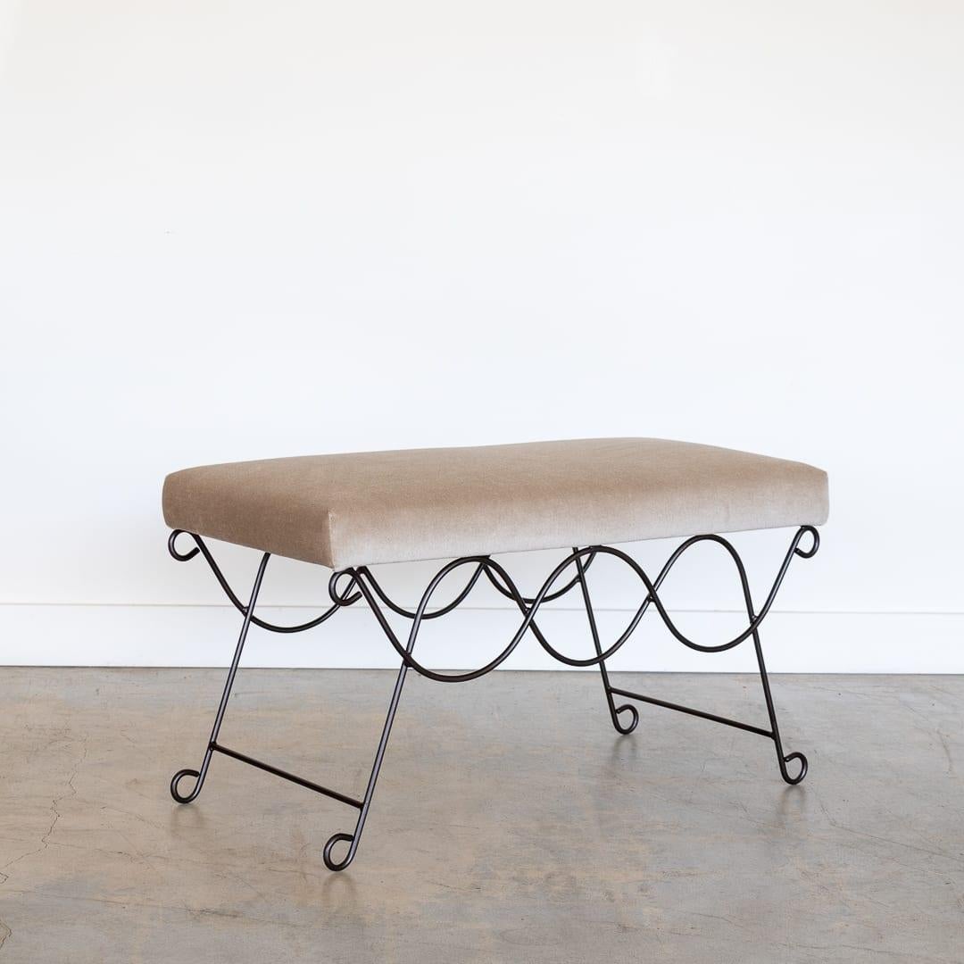 Panoplie Iron Double Loop Bench, Brown Mohair In New Condition For Sale In Los Angeles, CA