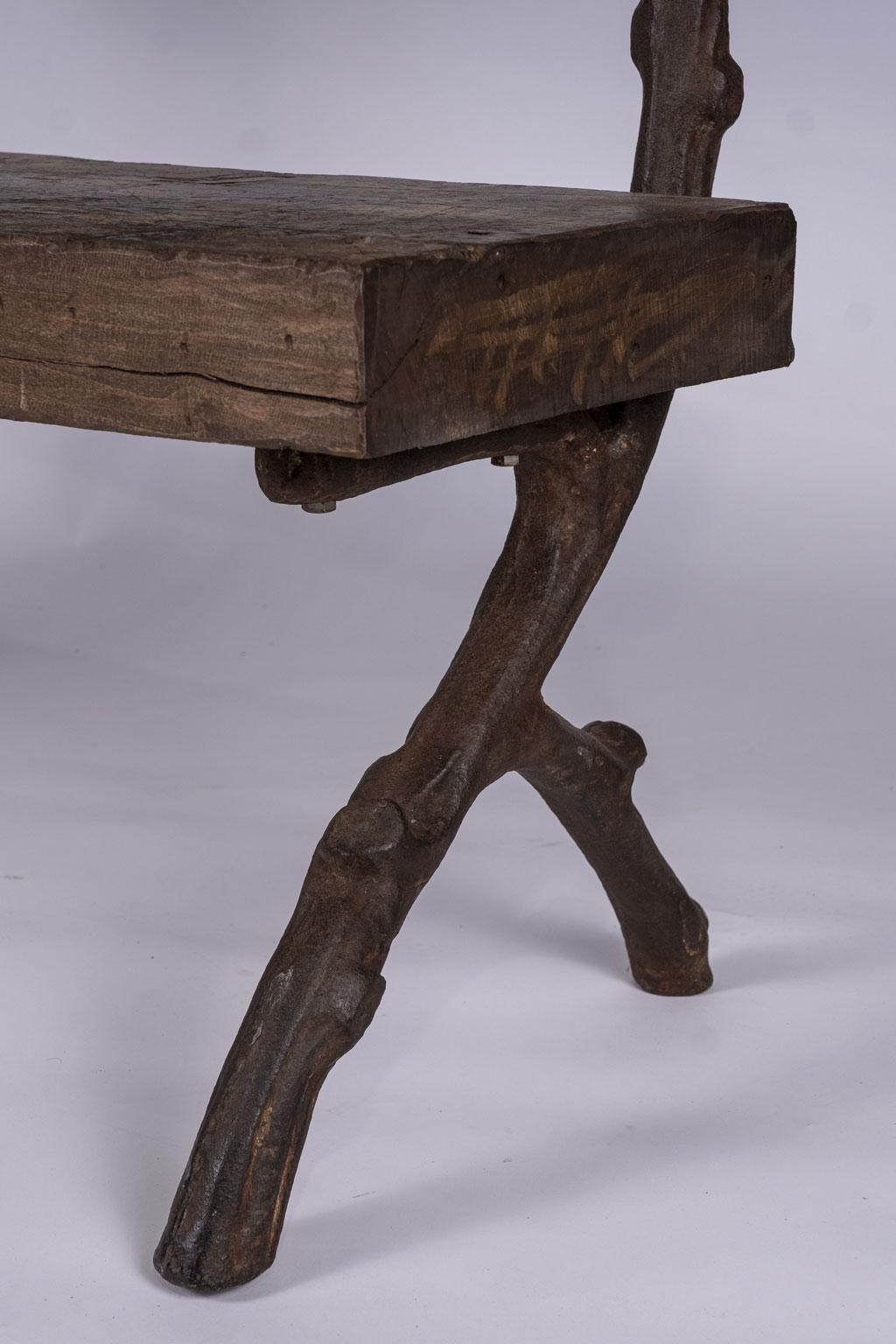Hand-Carved Belgian Iron Faux Bois Bench