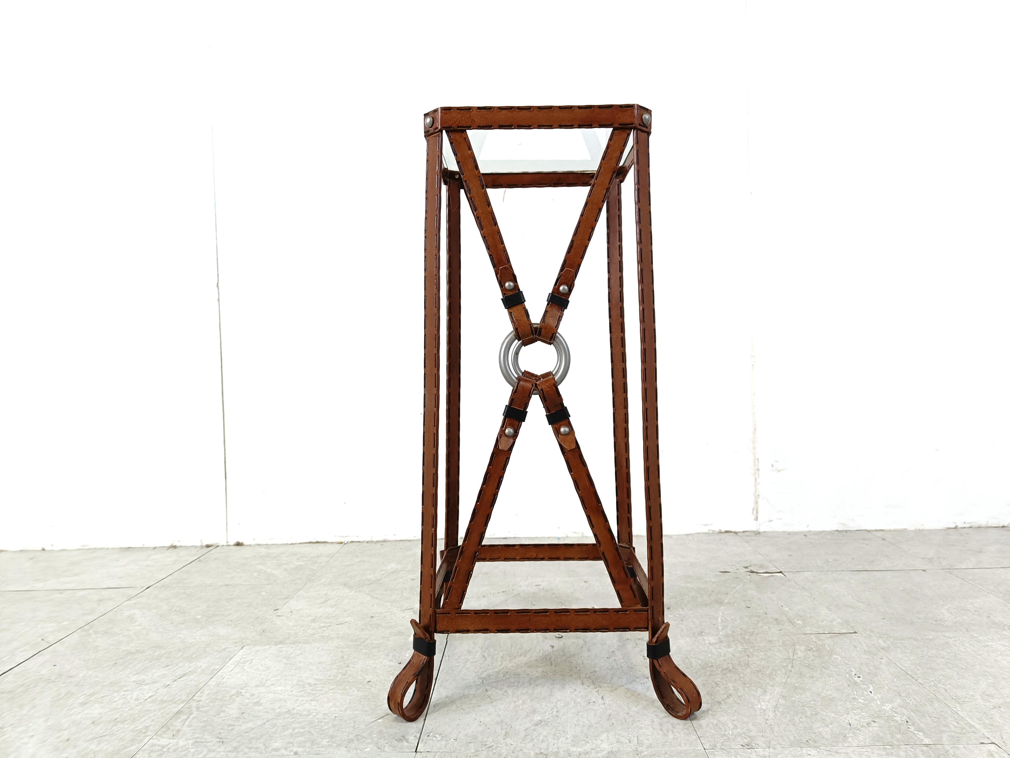Late 20th Century Iron Faux Leather Side Table in the style of Jacques Adnet For Sale