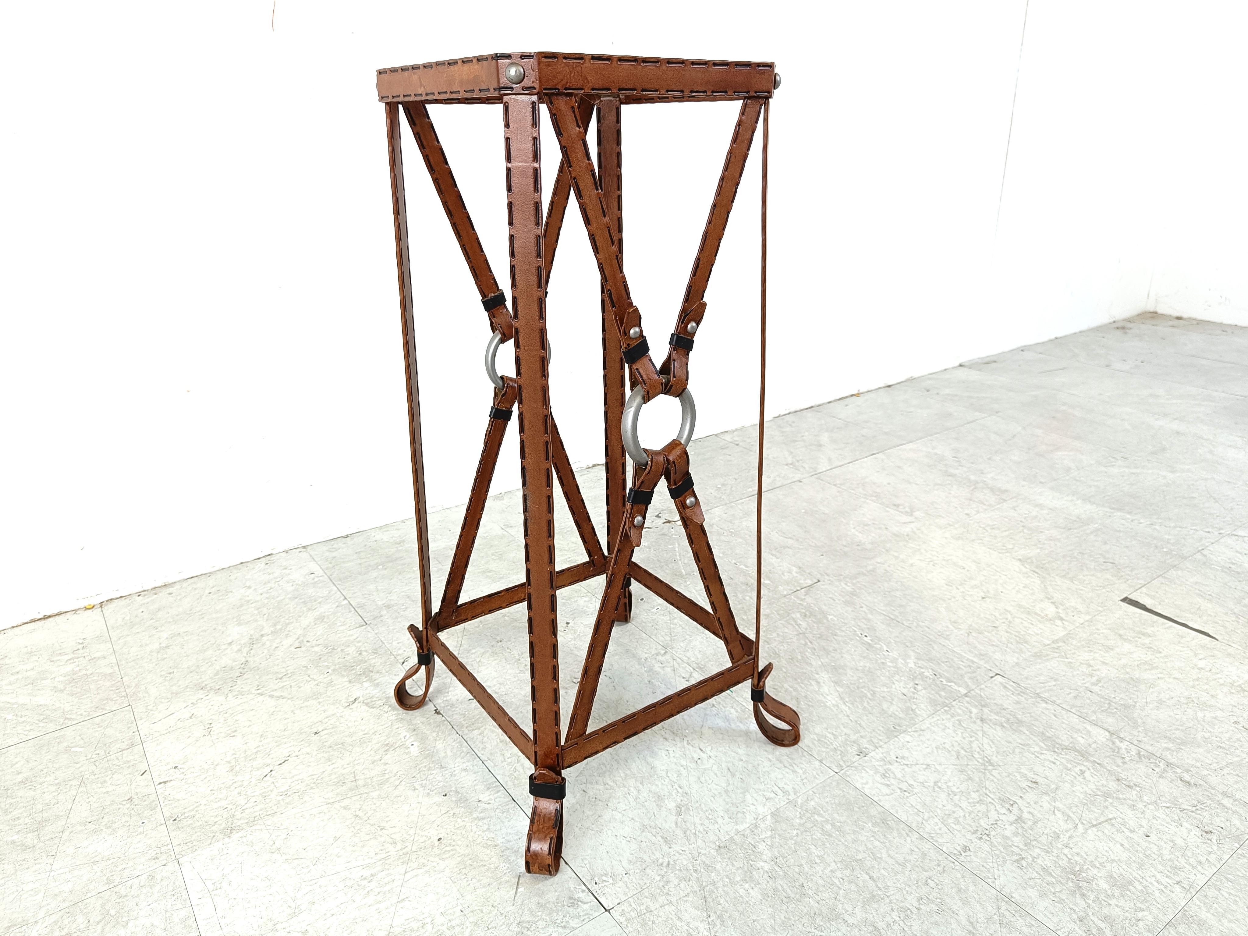 Iron Faux Leather Side Table in the style of Jacques Adnet For Sale 1