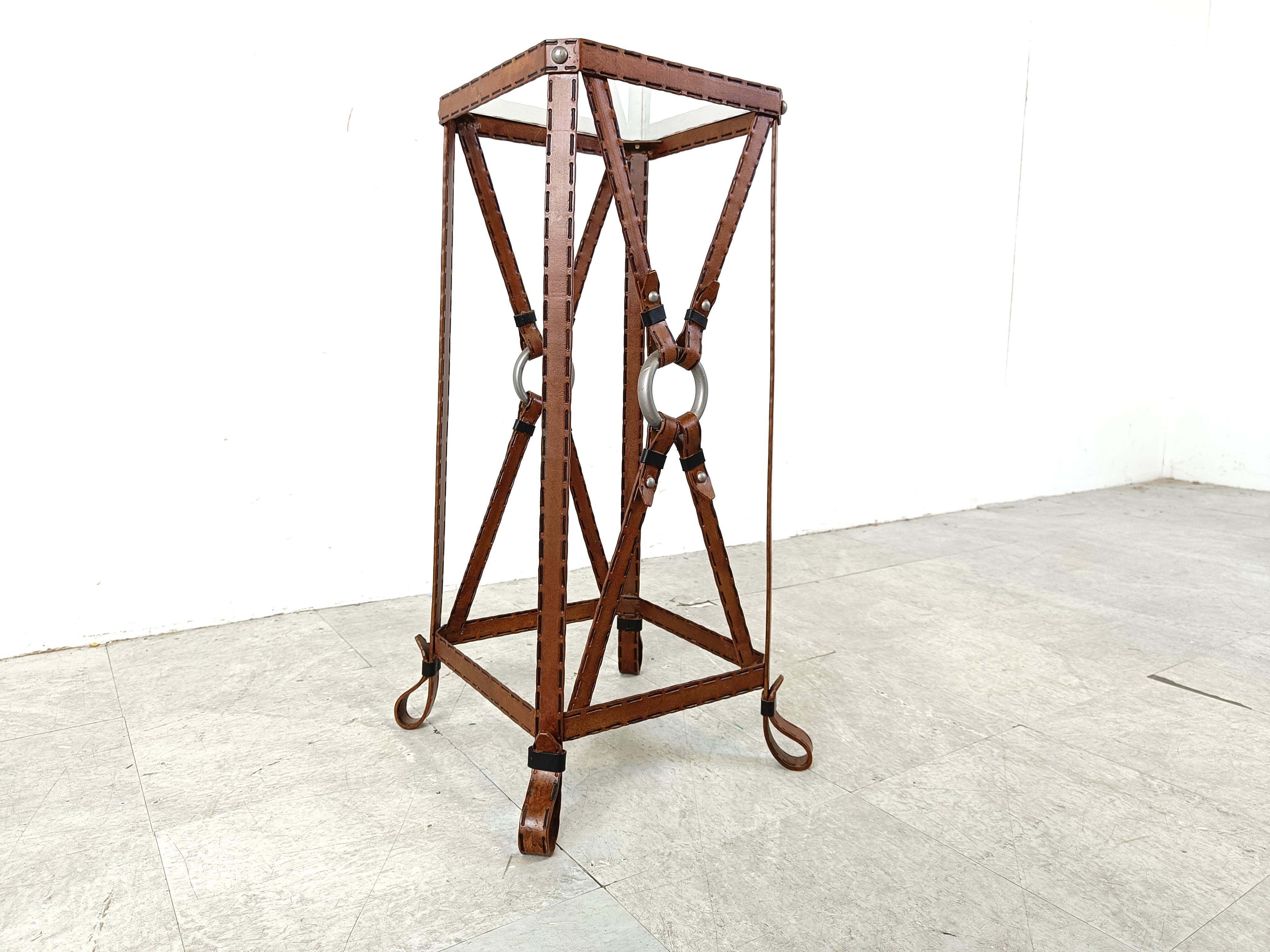 Iron Faux Leather Side Table in the style of Jacques Adnet For Sale 2