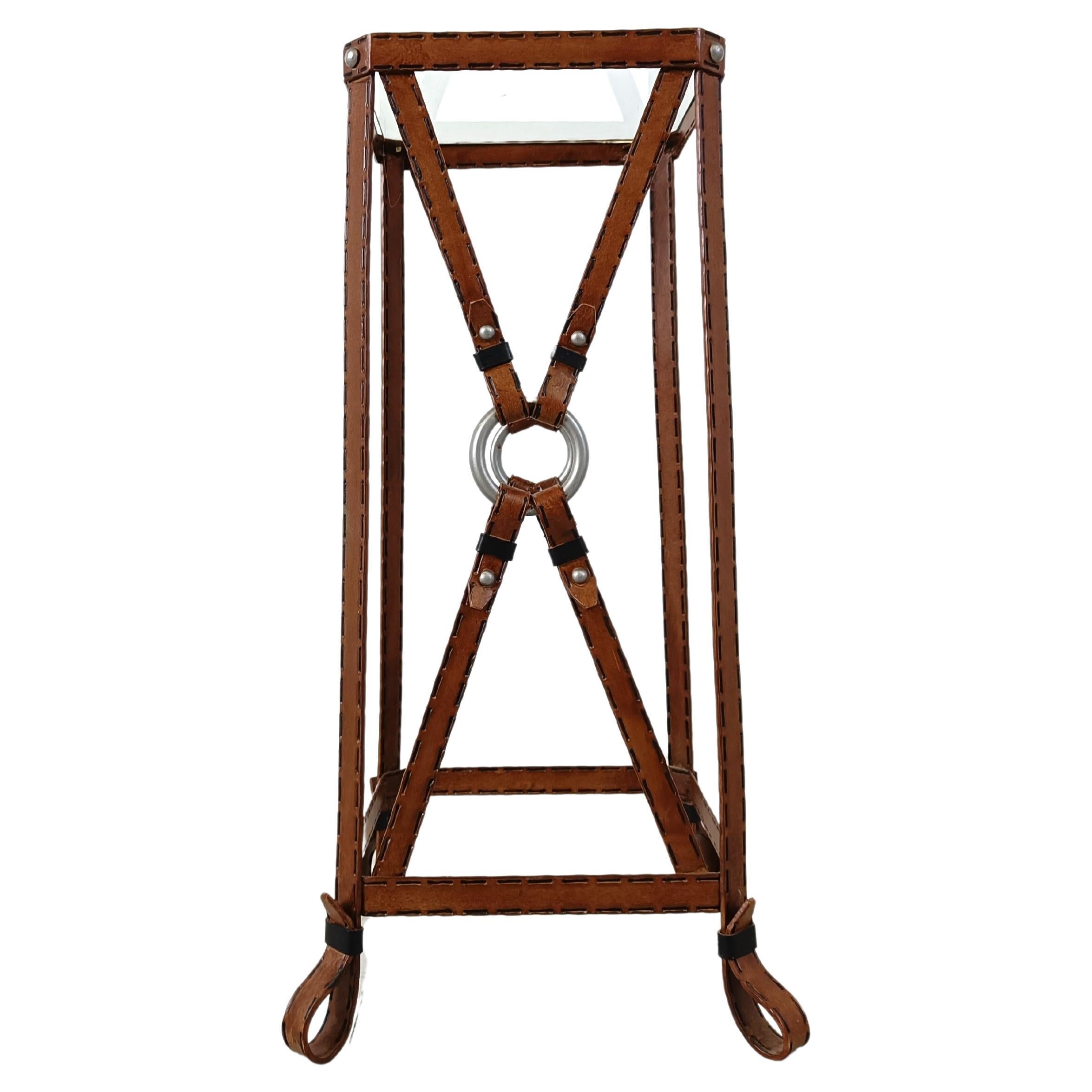 Iron Faux Leather Side Table in the style of Jacques Adnet For Sale