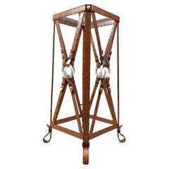 Iron Faux Leather Side Table in the style of Jacques Adnet