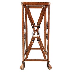 Iron Faux Leather Side Table in the style of Jacques Adnet