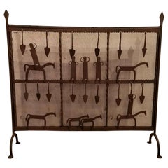 Vintage Iron Fireplace Screen with Horses and Figures