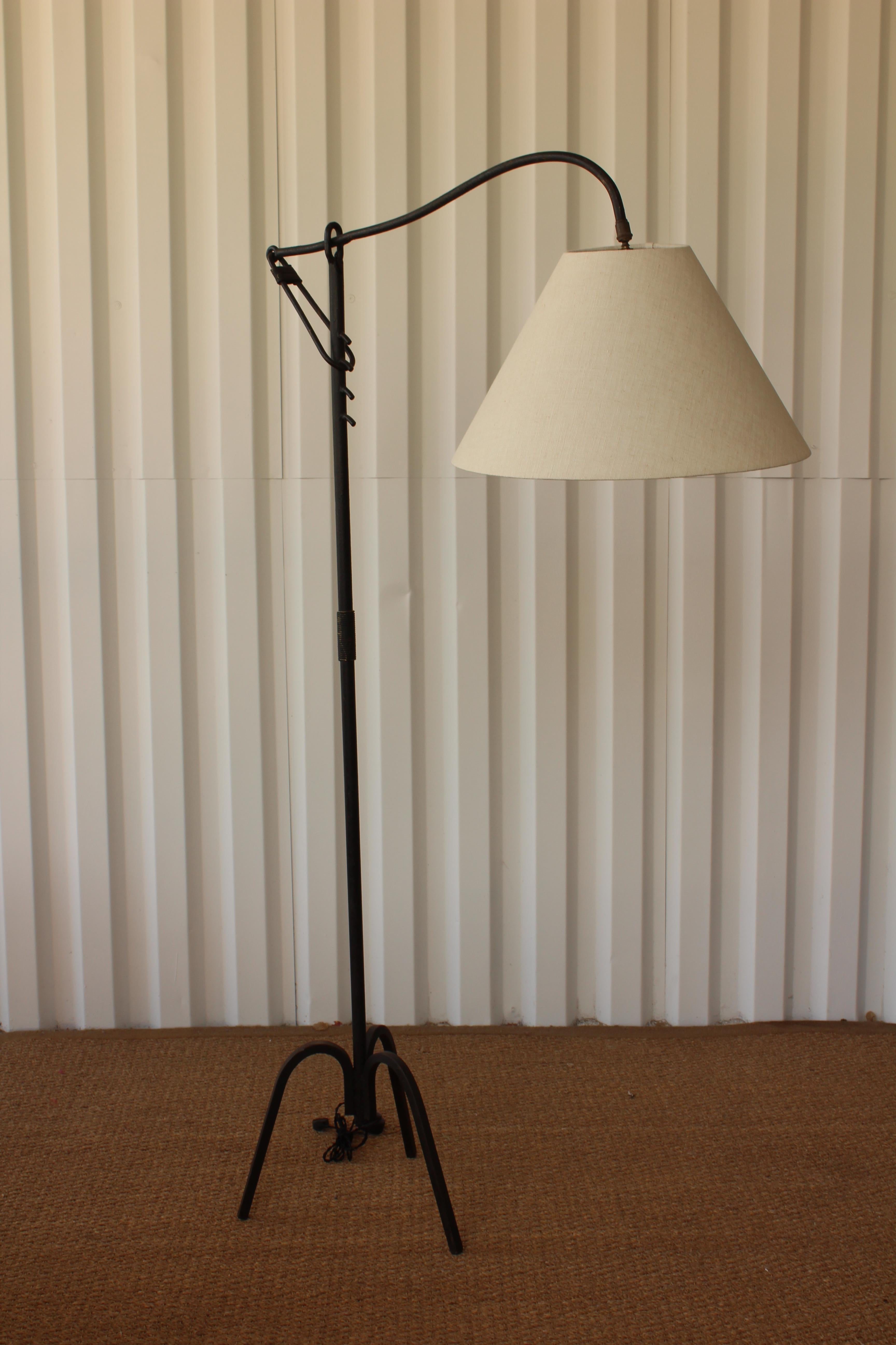 Linen Iron Floor Lamp in the Style of Jean Royère, France, 1950s