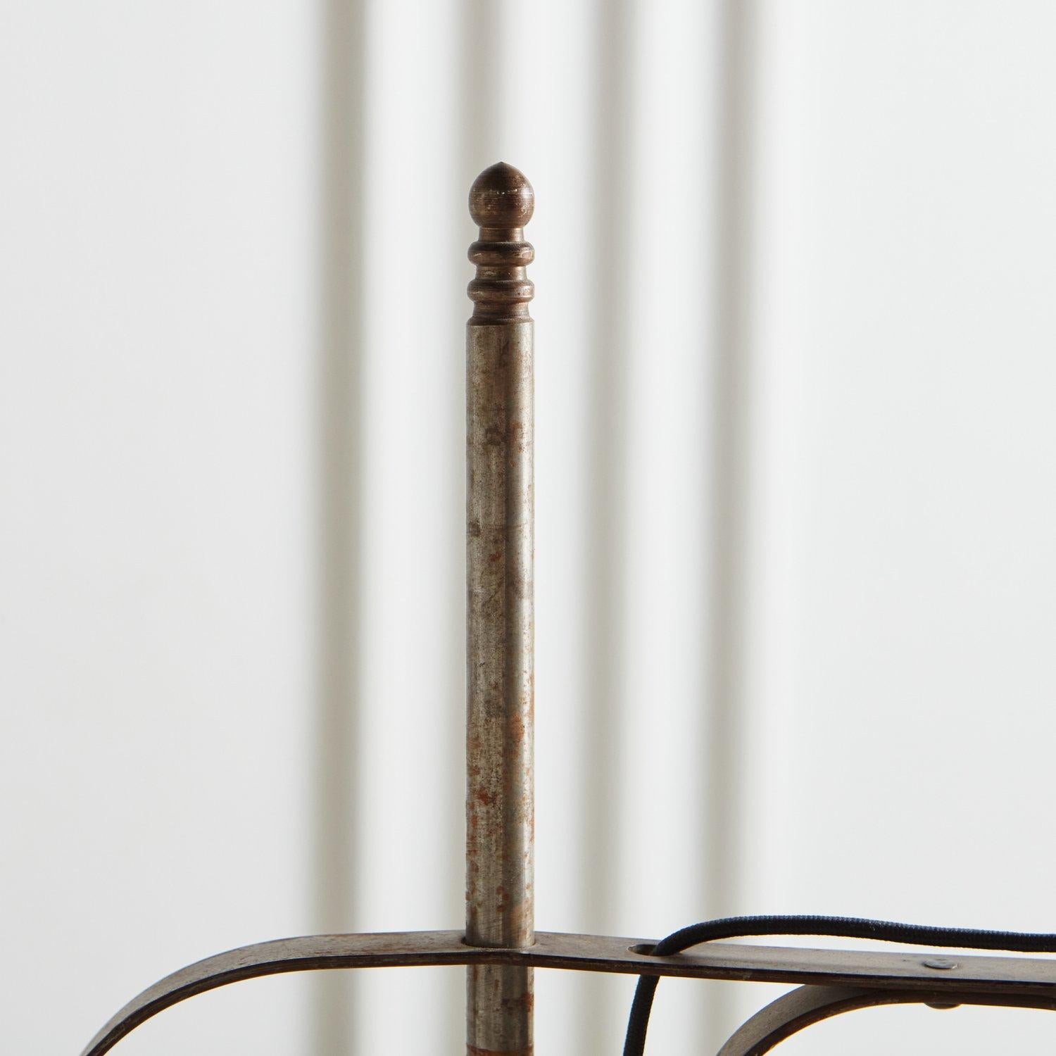 Iron Floor Lamp with Green Glass Lampshade, 1930s 6