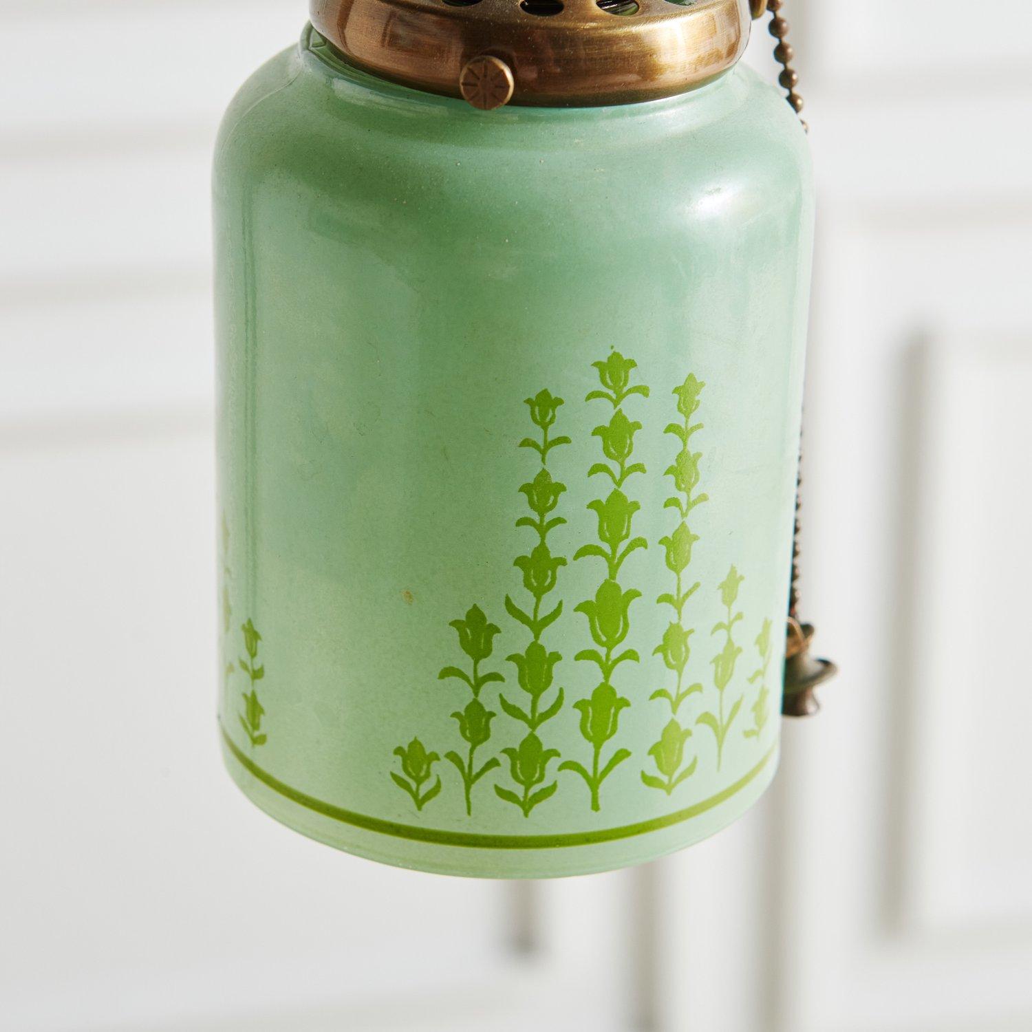Iron Floor Lamp with Green Glass Lampshade, 1930s 2