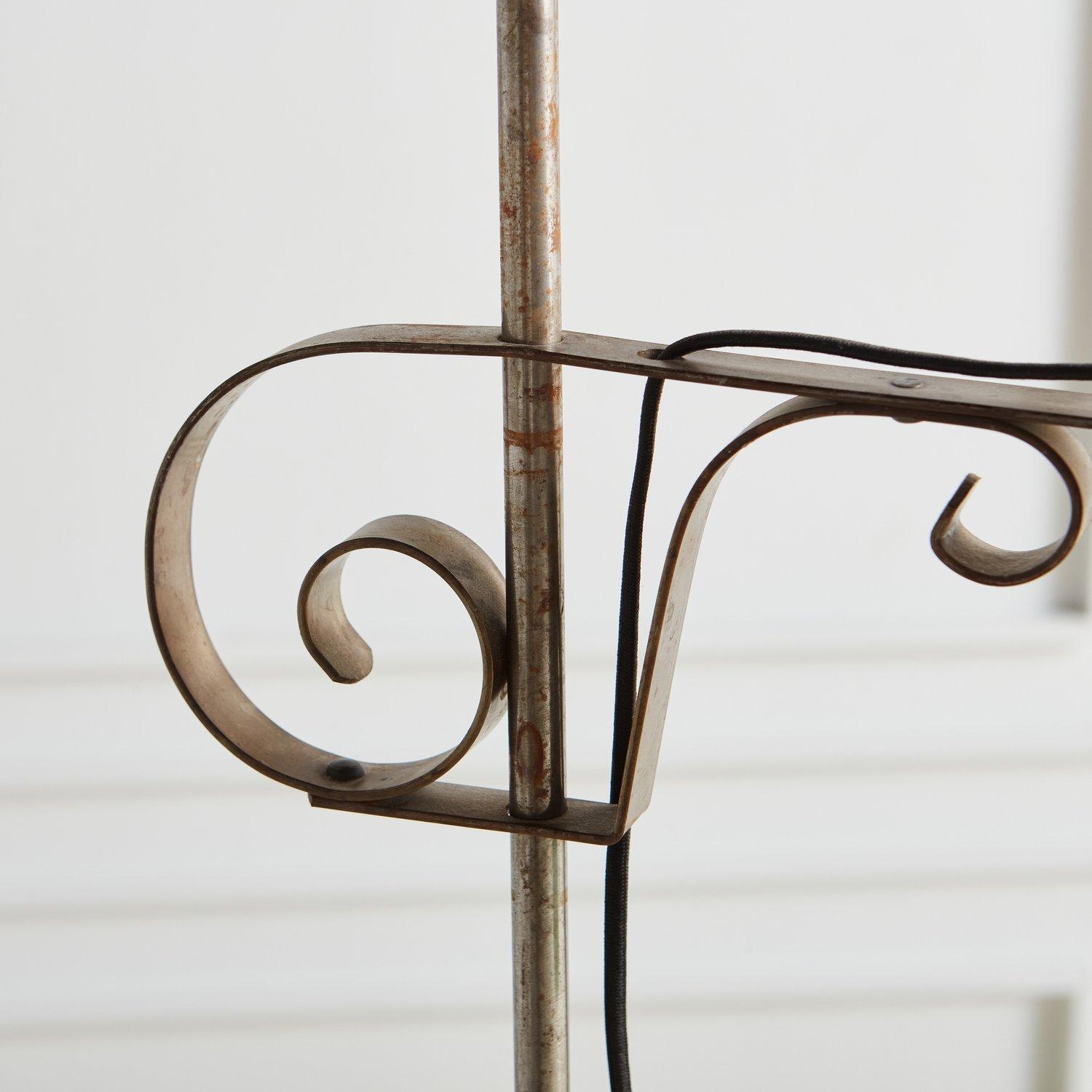 Iron Floor Lamp with Green Glass Lampshade, 1930s 4