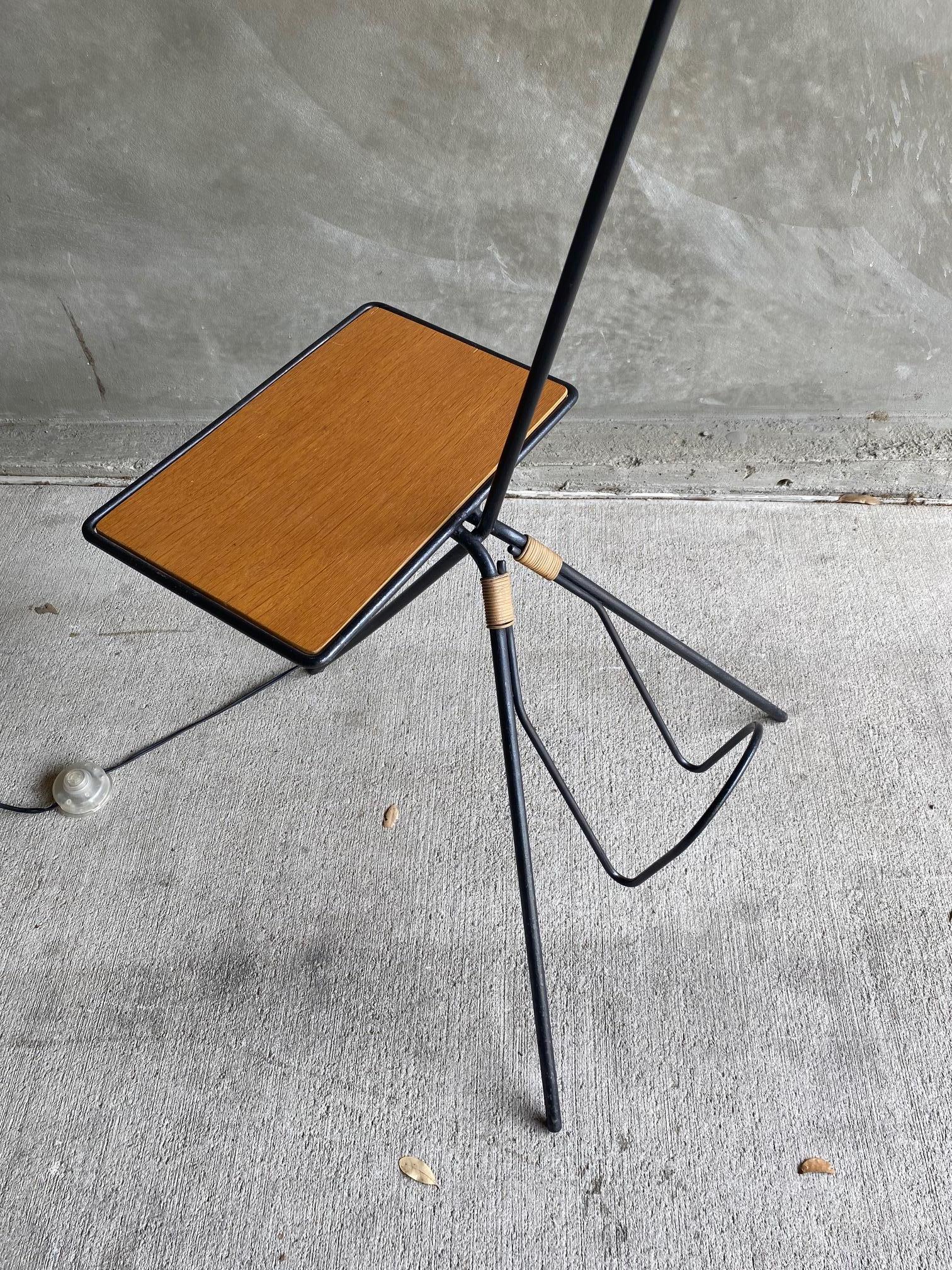 Iron Floor Lamp with Table, France, 1950s In Good Condition In Austin, TX