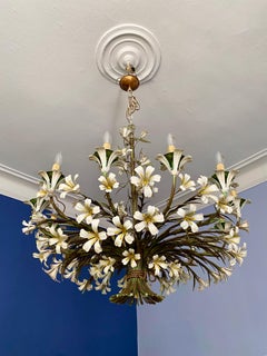 Iron Florentine Toleware Flower Lily Chandelier by Officina Ciani