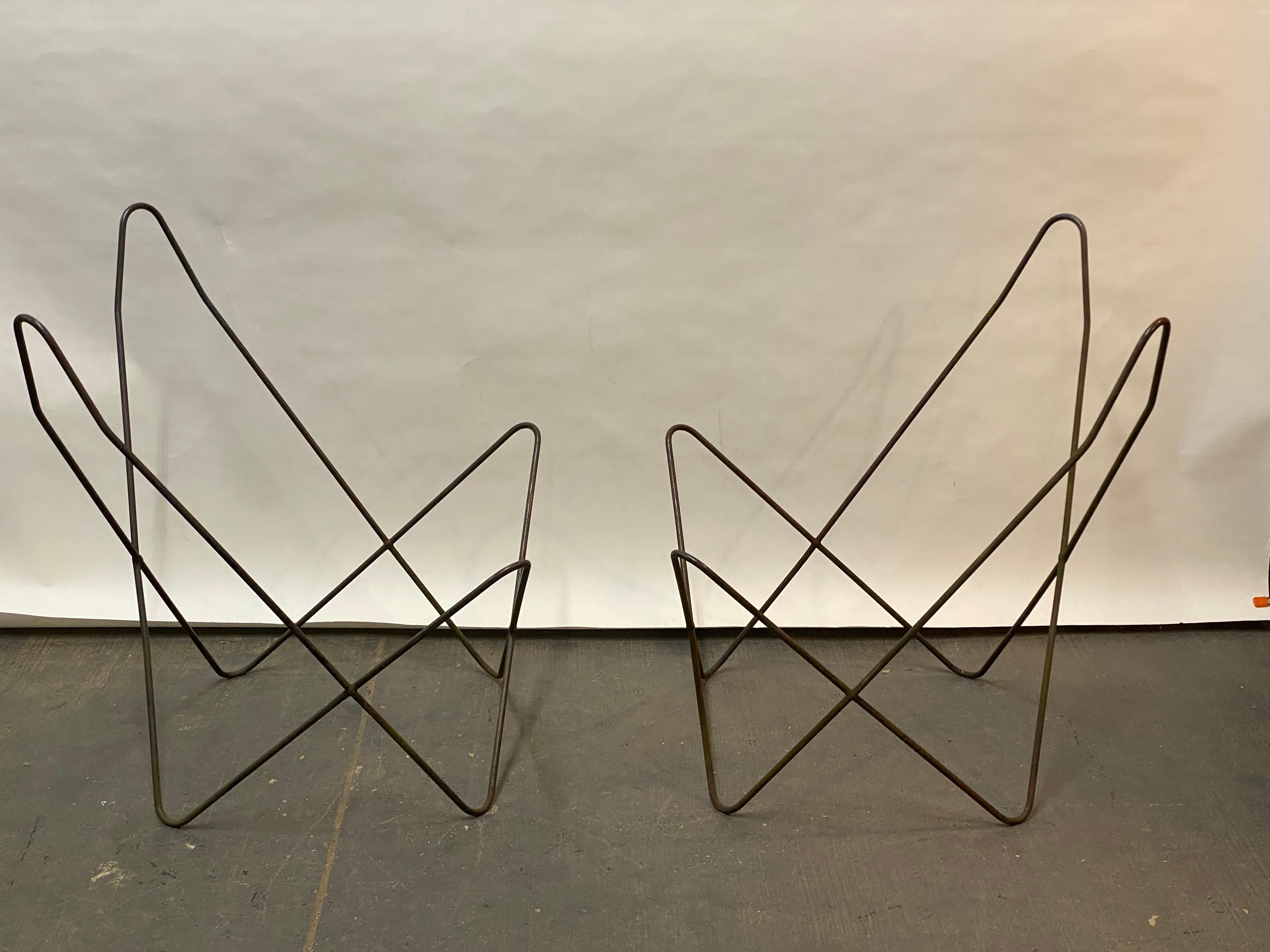 Mid-Century Modern Iron Frame Butterfly Chair Frames, A Pair For Sale