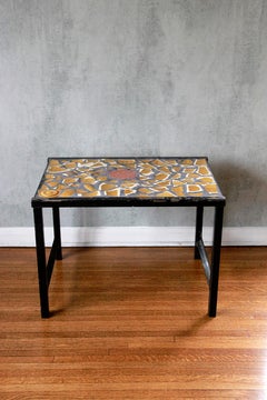 Tavolo con cornice in ferro e piano in piastrelle artigianali. FRANCIA , ANNI '60
