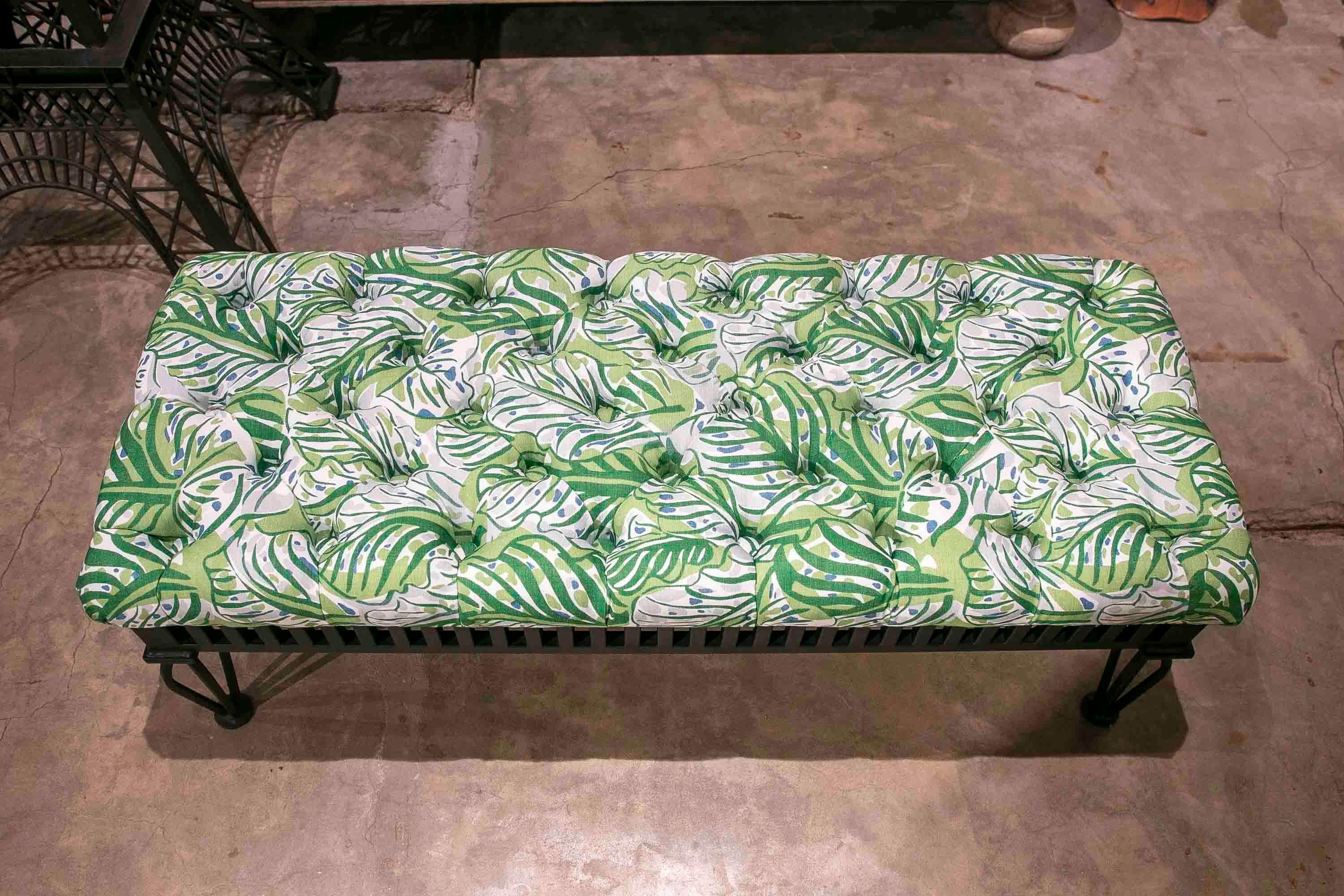 Iron-Framed Bench Upholstered with Christopher Farr Fabric For Sale 6
