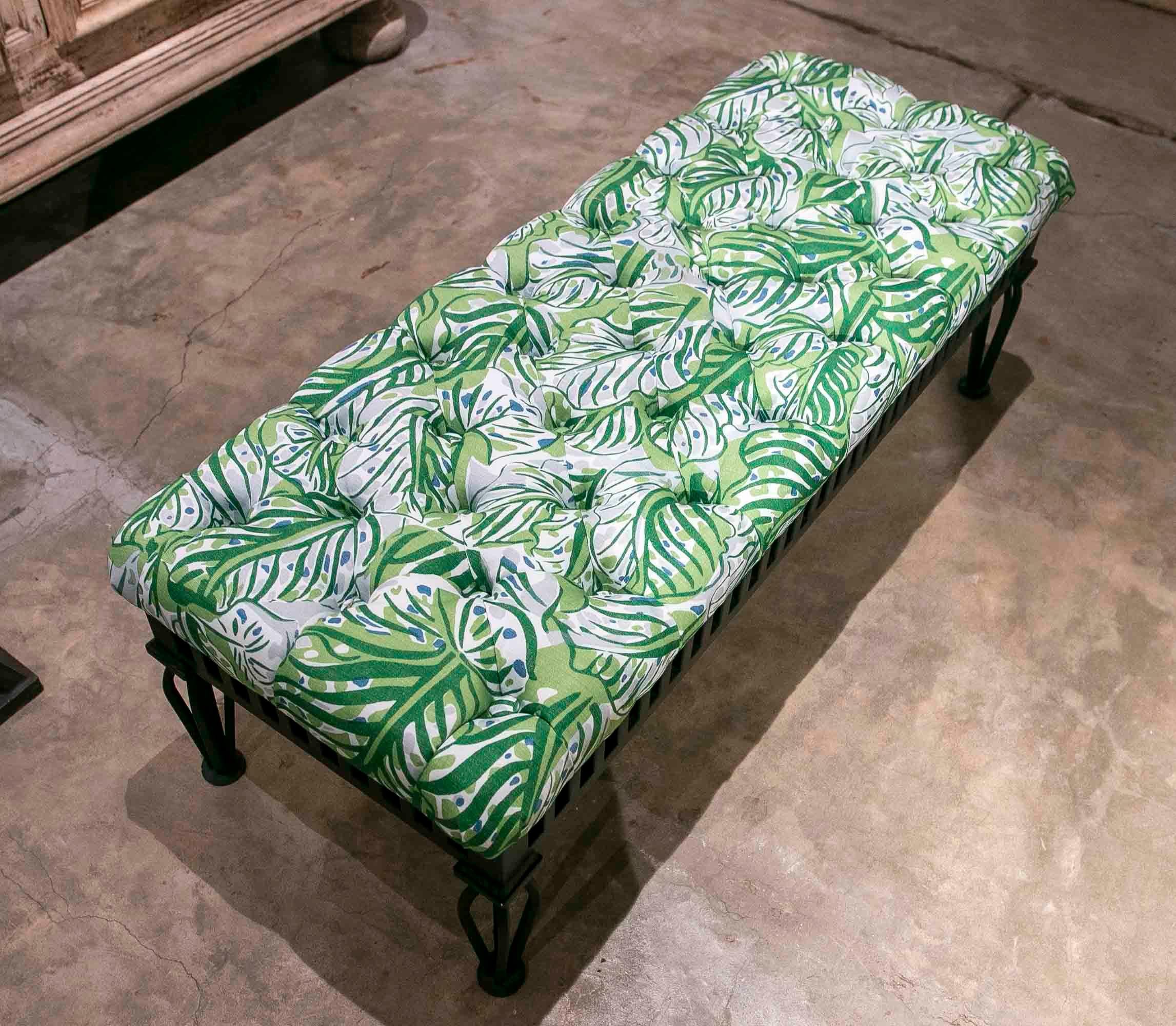 Iron-Framed Bench Upholstered with Christopher Farr Fabric For Sale 10