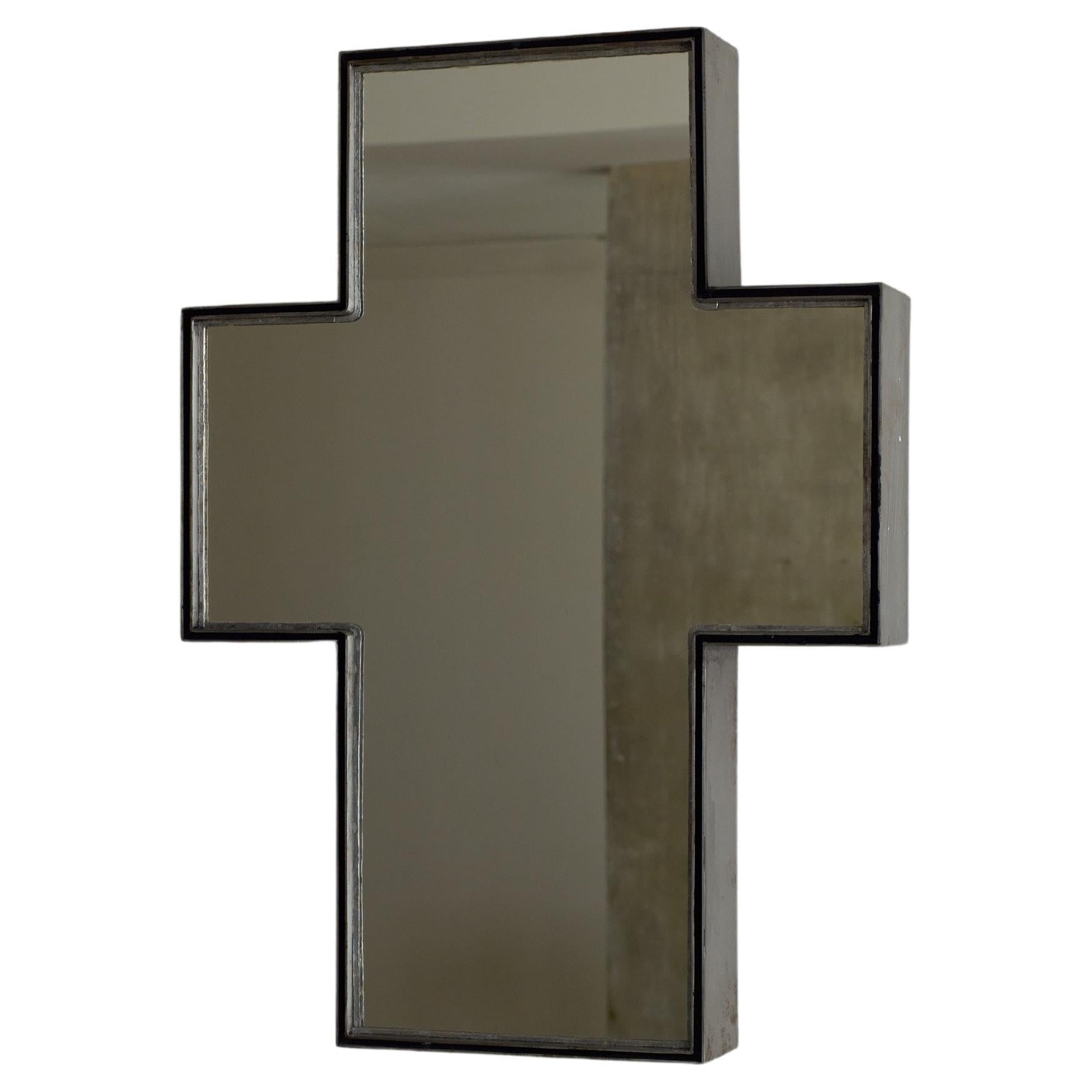 Cross Form Wall-hung Mirror with Iron Frame For Sale