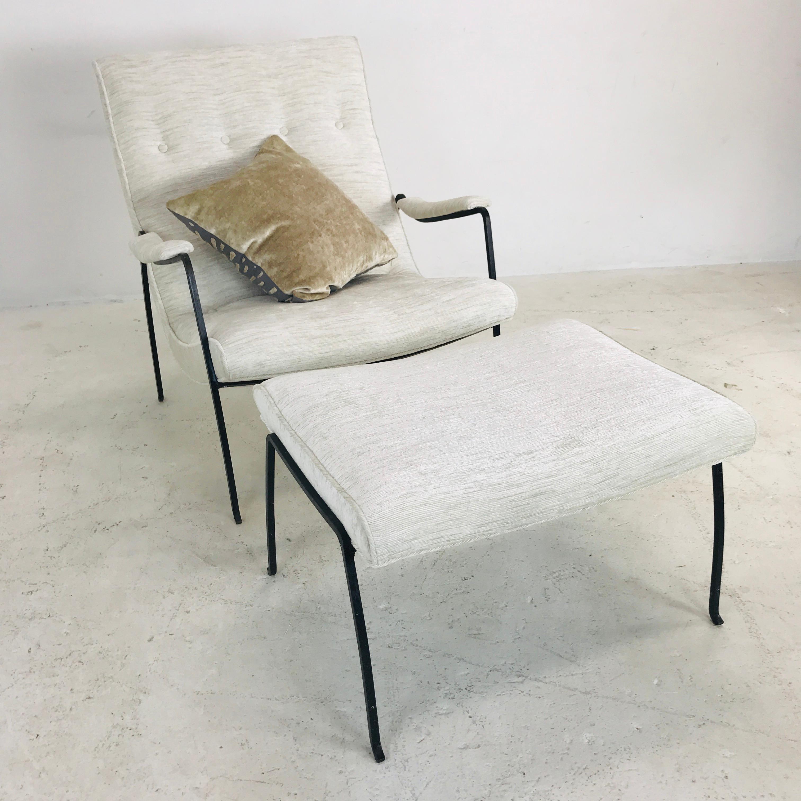 Mid-Century Modern Iron Framed Lounge Chair and Ottoman by Milo Baughman for Pacifica Iron Works
