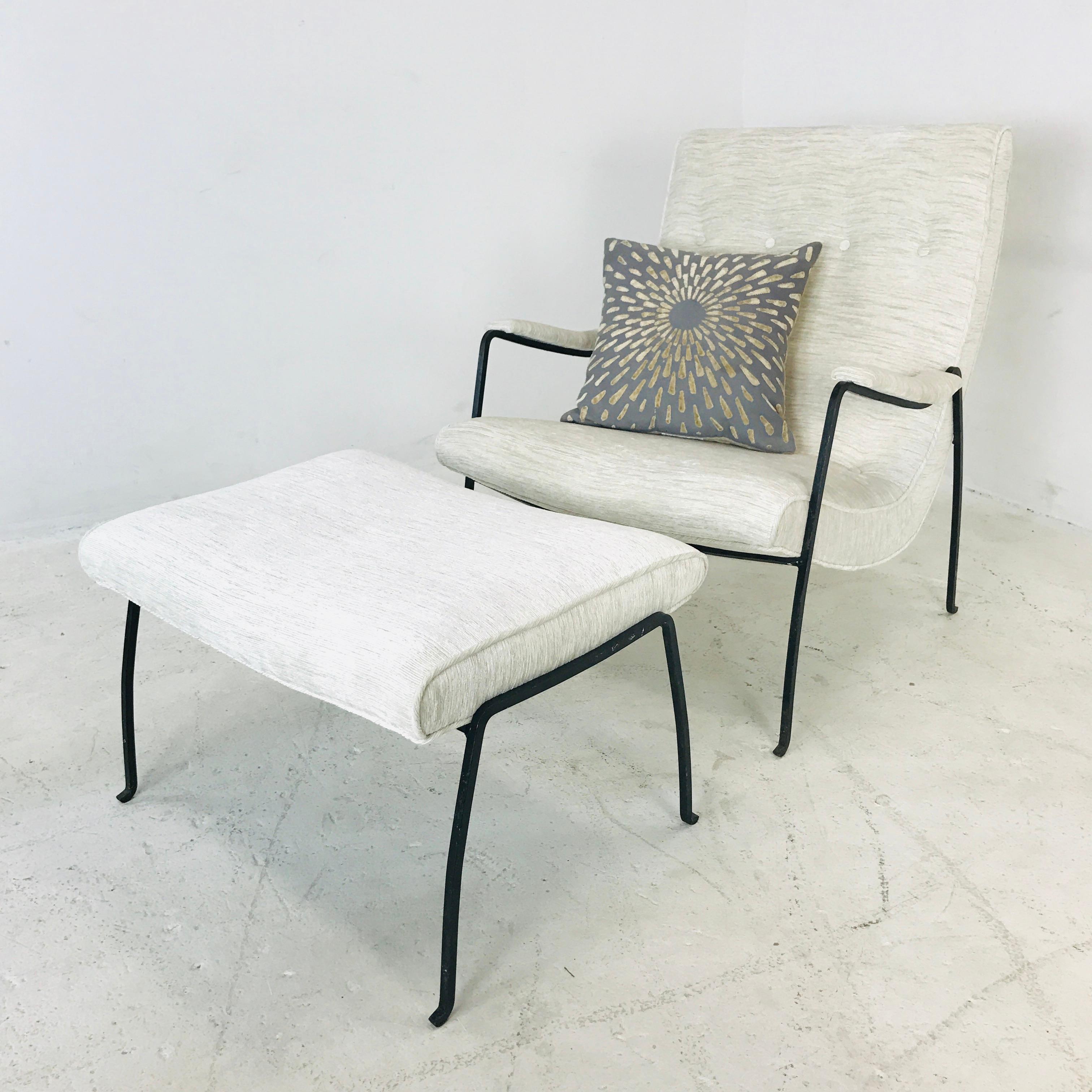 Iron Framed Lounge Chair and Ottoman by Milo Baughman for Pacifica Iron Works In Good Condition In Dallas, TX