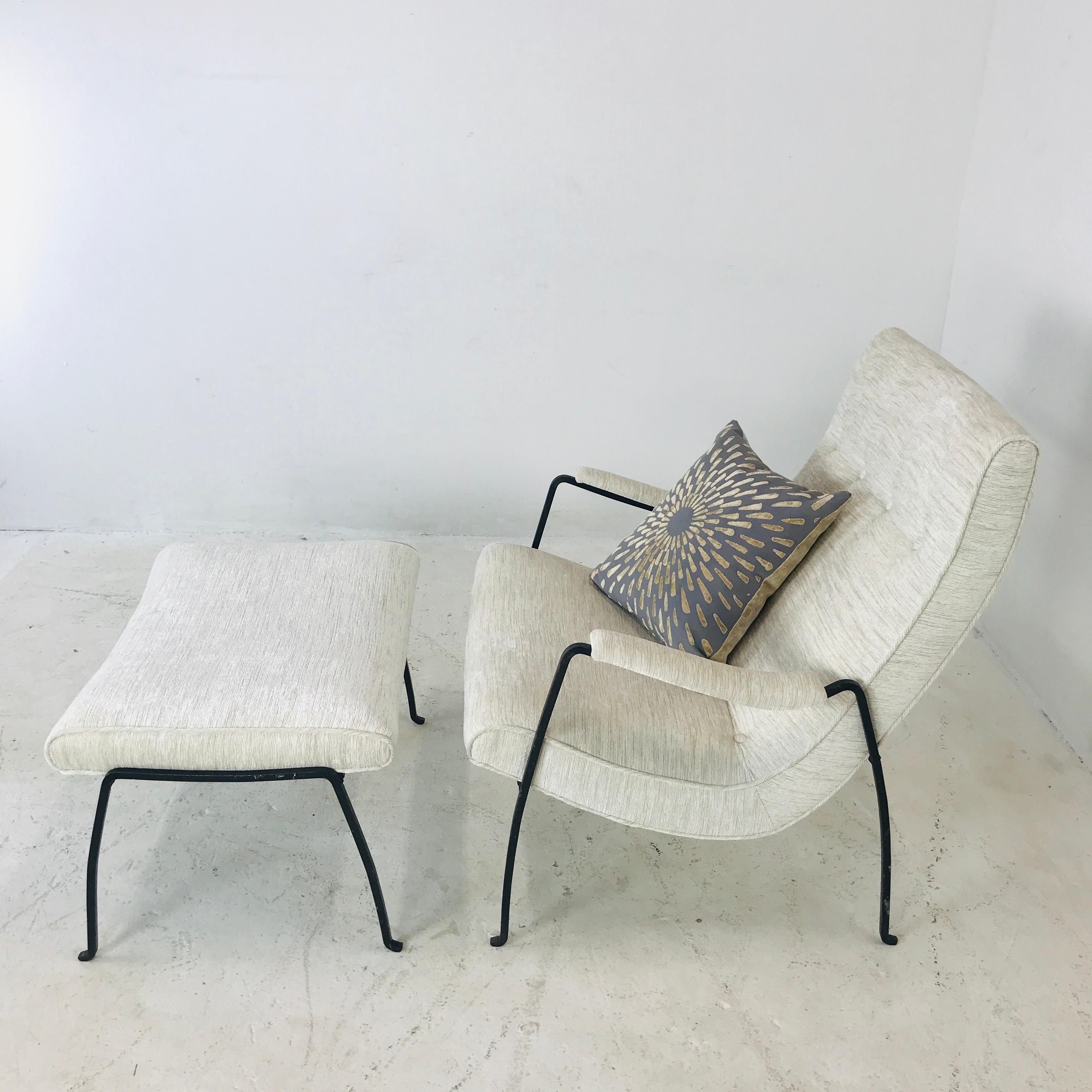 Mid-20th Century Iron Framed Lounge Chair and Ottoman by Milo Baughman for Pacifica Iron Works