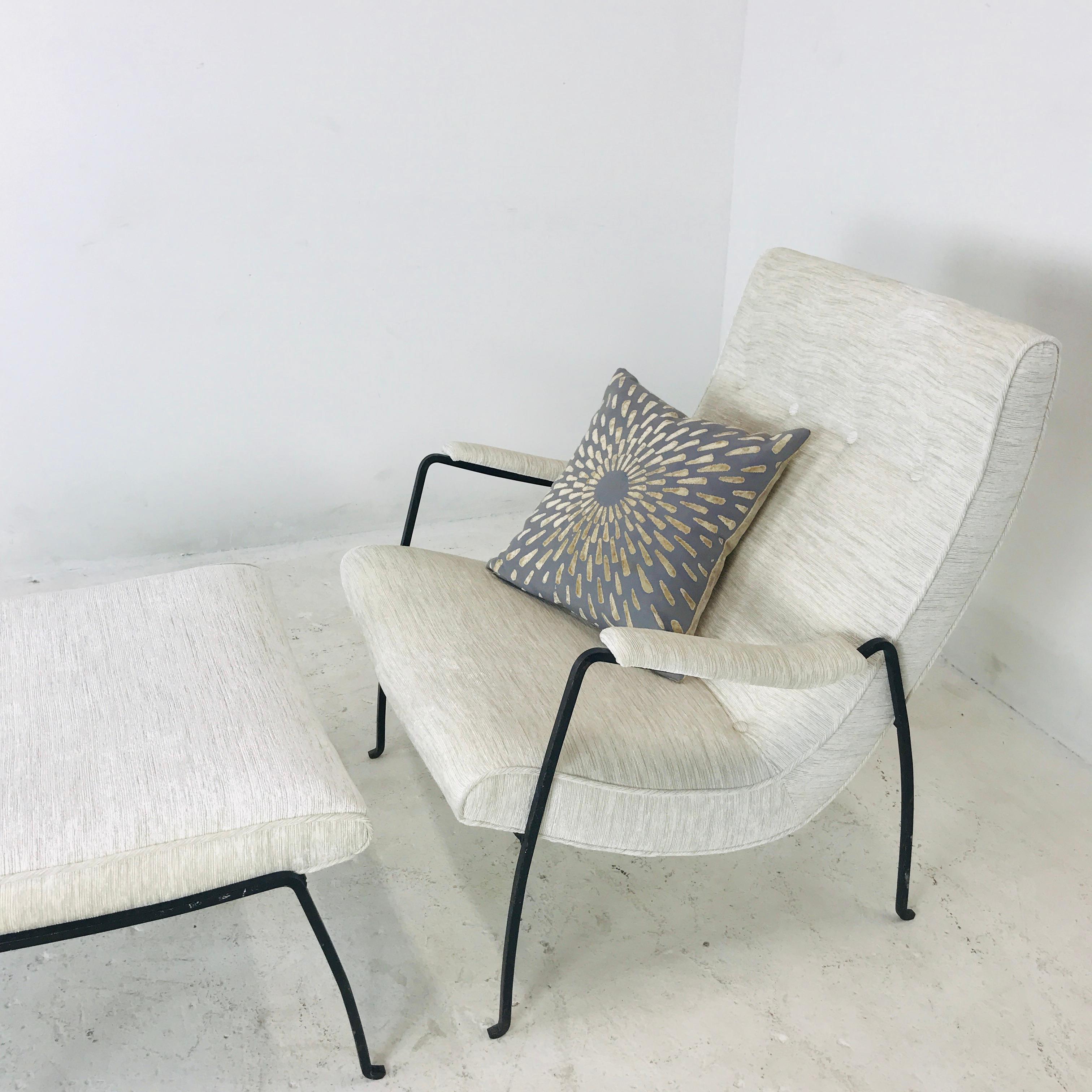 Upholstery Iron Framed Lounge Chair and Ottoman by Milo Baughman for Pacifica Iron Works