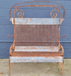 Iron Garden Bench with Folding Canopy / Umbrella