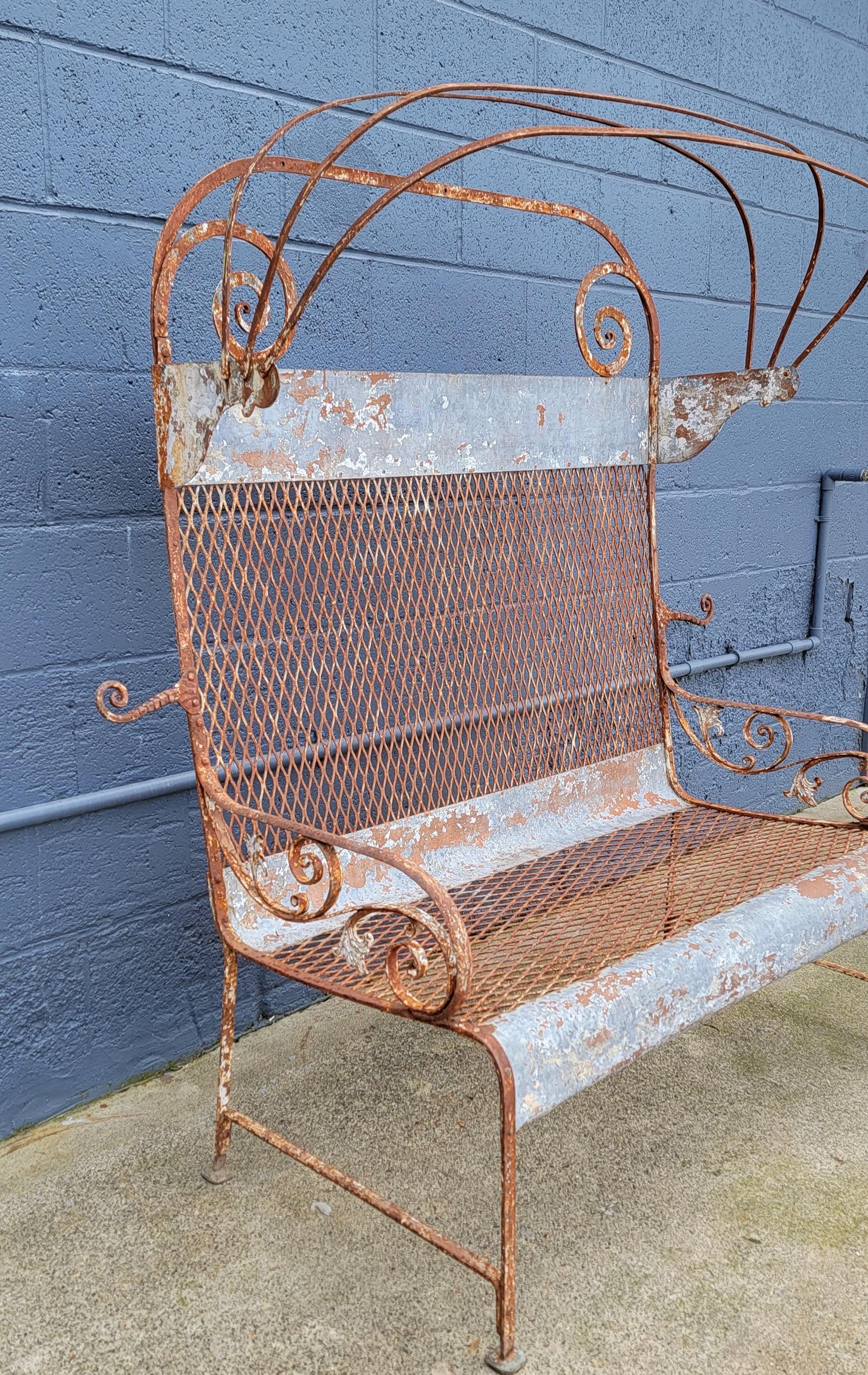 Cast Iron Garden Bench with Folding Canopy / Umbrella For Sale