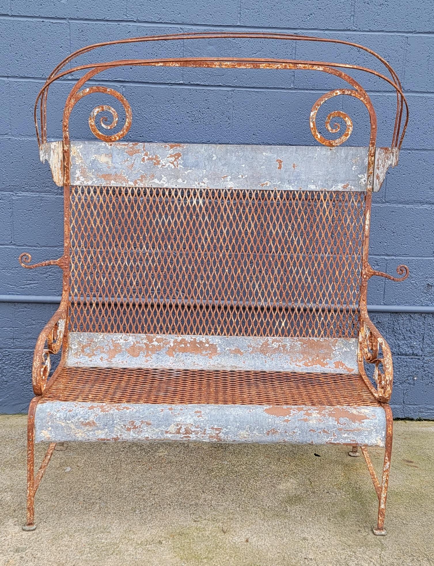 Iron Garden Bench with Folding Canopy / Umbrella In Good Condition For Sale In Fulton, CA