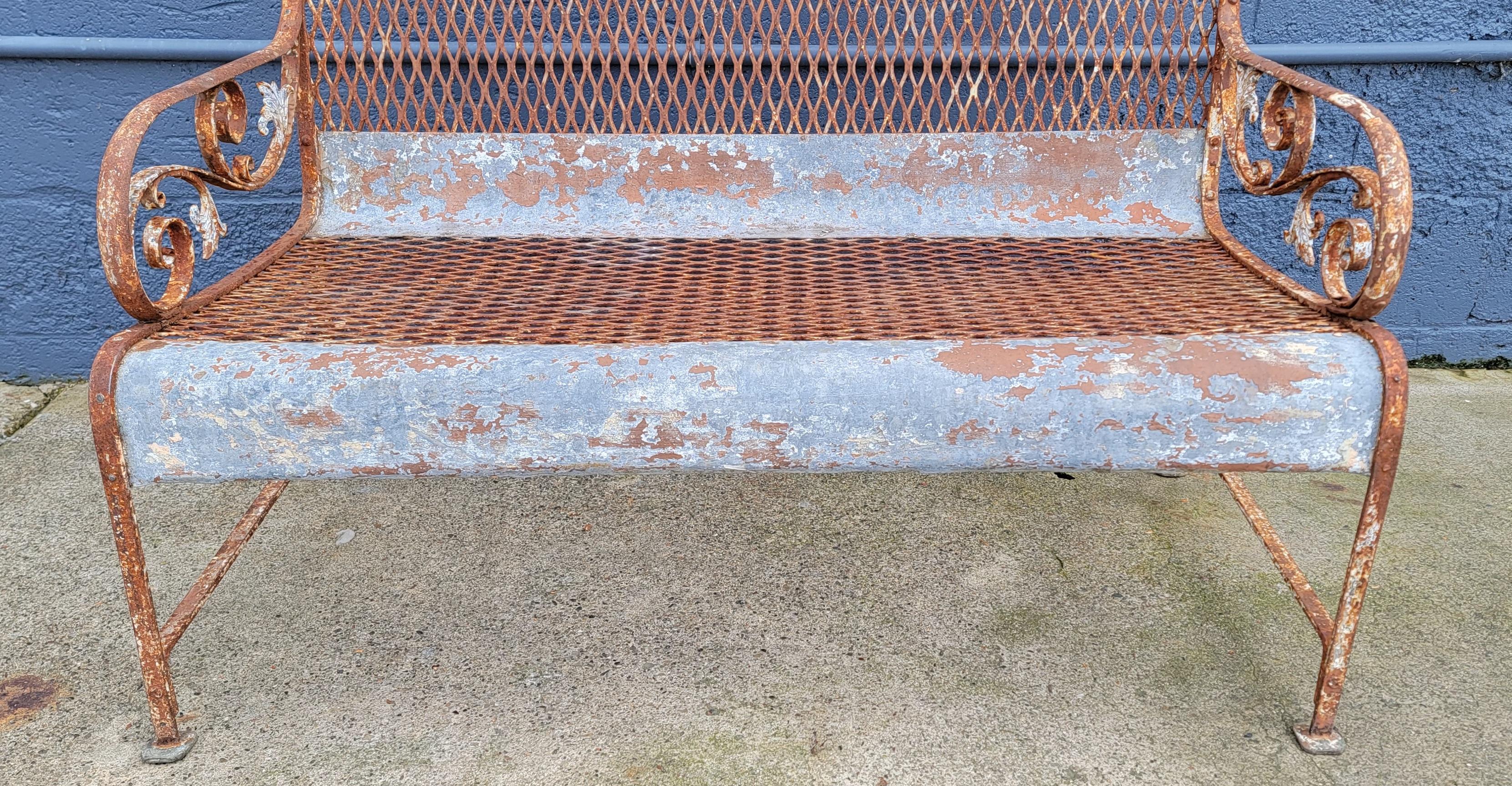 20th Century Iron Garden Bench with Folding Canopy / Umbrella For Sale