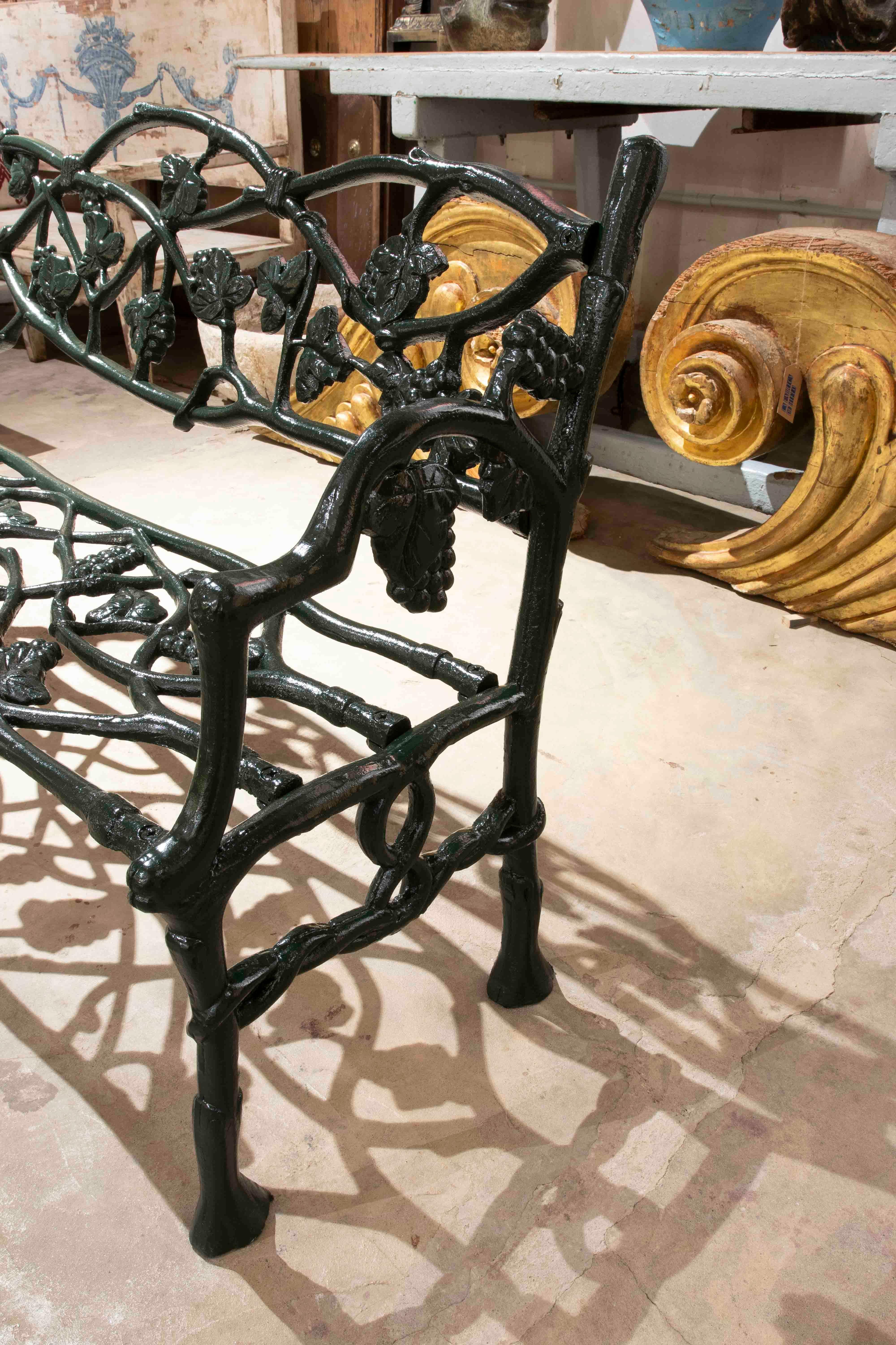 20th Century Iron Garden Bench with Grapes Decoration on the Backrest
