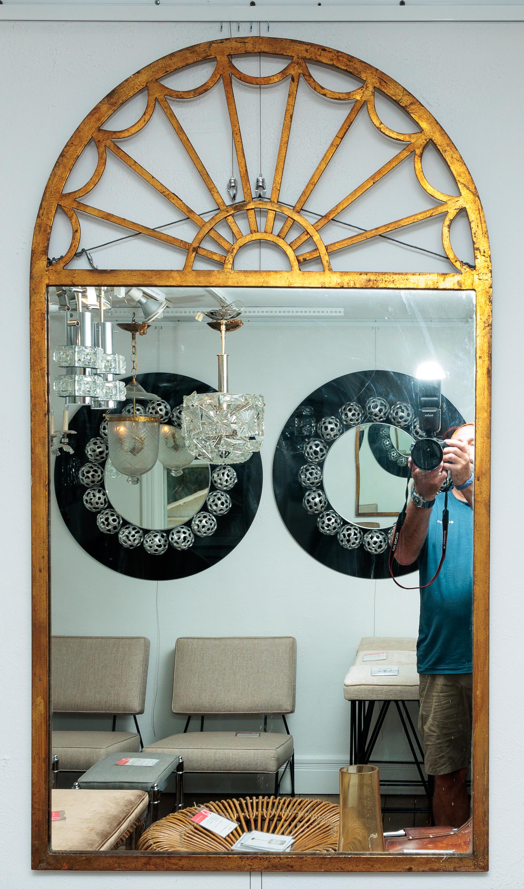 Mid-Century Modern Iron Gilt Palladium Style Mirror For Sale