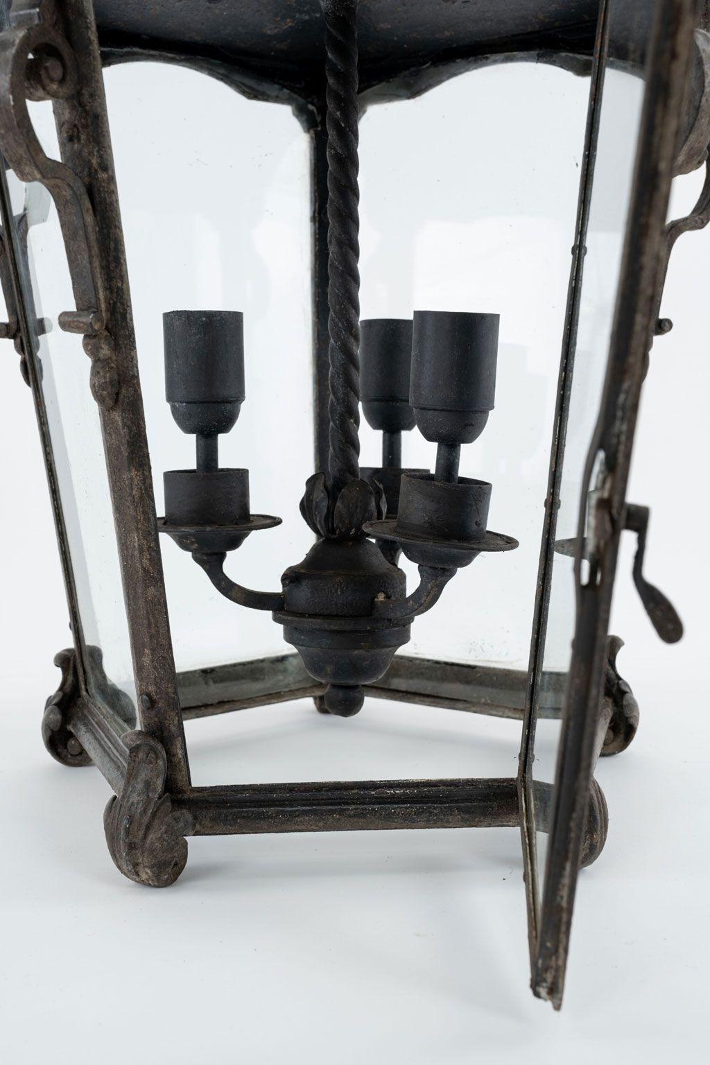 19th Century Iron, Glass and Tole Pentagonal Lantern