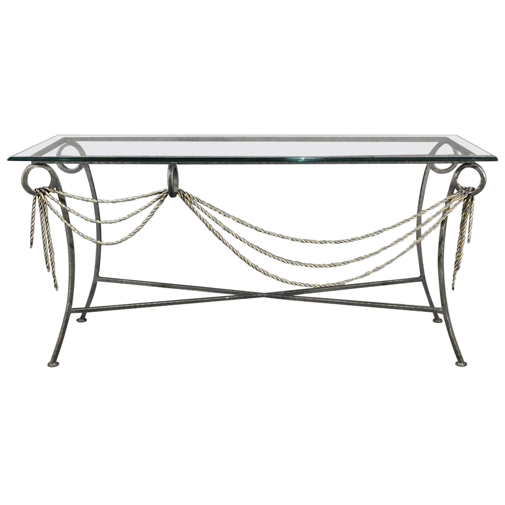Iron and Glass Console Table For Sale