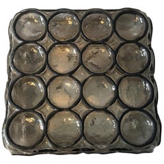 Iron Glass Square Flush Mount or Sconce by Glasshuette Limburg of Germany, 1960s
